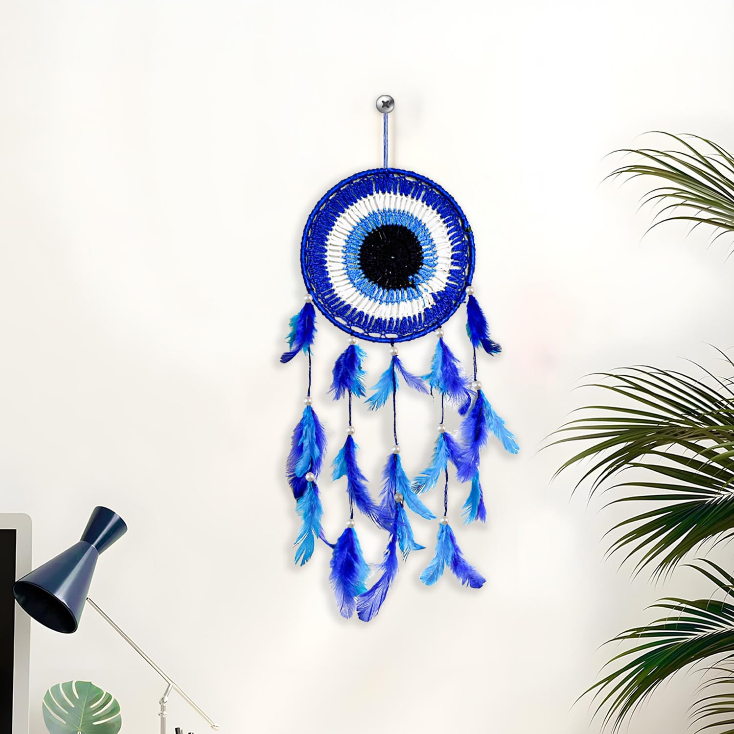 URBANFIX Evil Eye Dream Catcher – Handmade Wall Hanging with Feathers & Beads for Bedroom, Living Room, Home Decor, Positive Energy & Good Dreams - Image 4