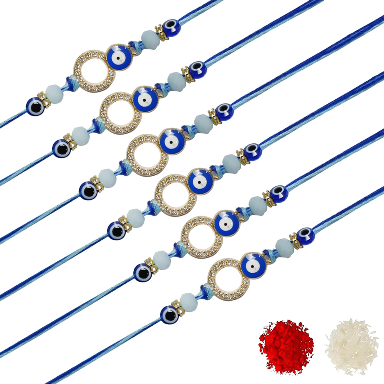 AARON INC Evil Eye Rakhi for Brother Sister Designers Rakhi Bracelet Set with Roli Chawal (RAKHI0092) - Image 2