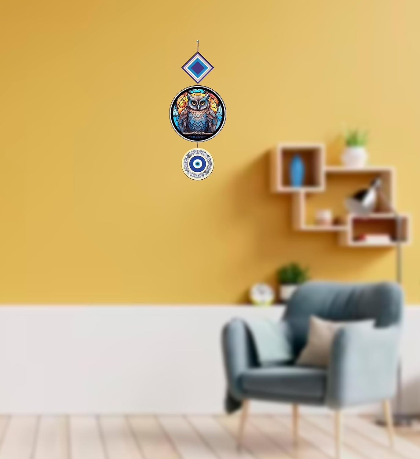 Gift Me Bazar Owl Evil Eye Wall Hanging | Nazar Battu for Home & Office for Positive Energy | Blessing Gift | Door Hanging Wall Decor - Image 3