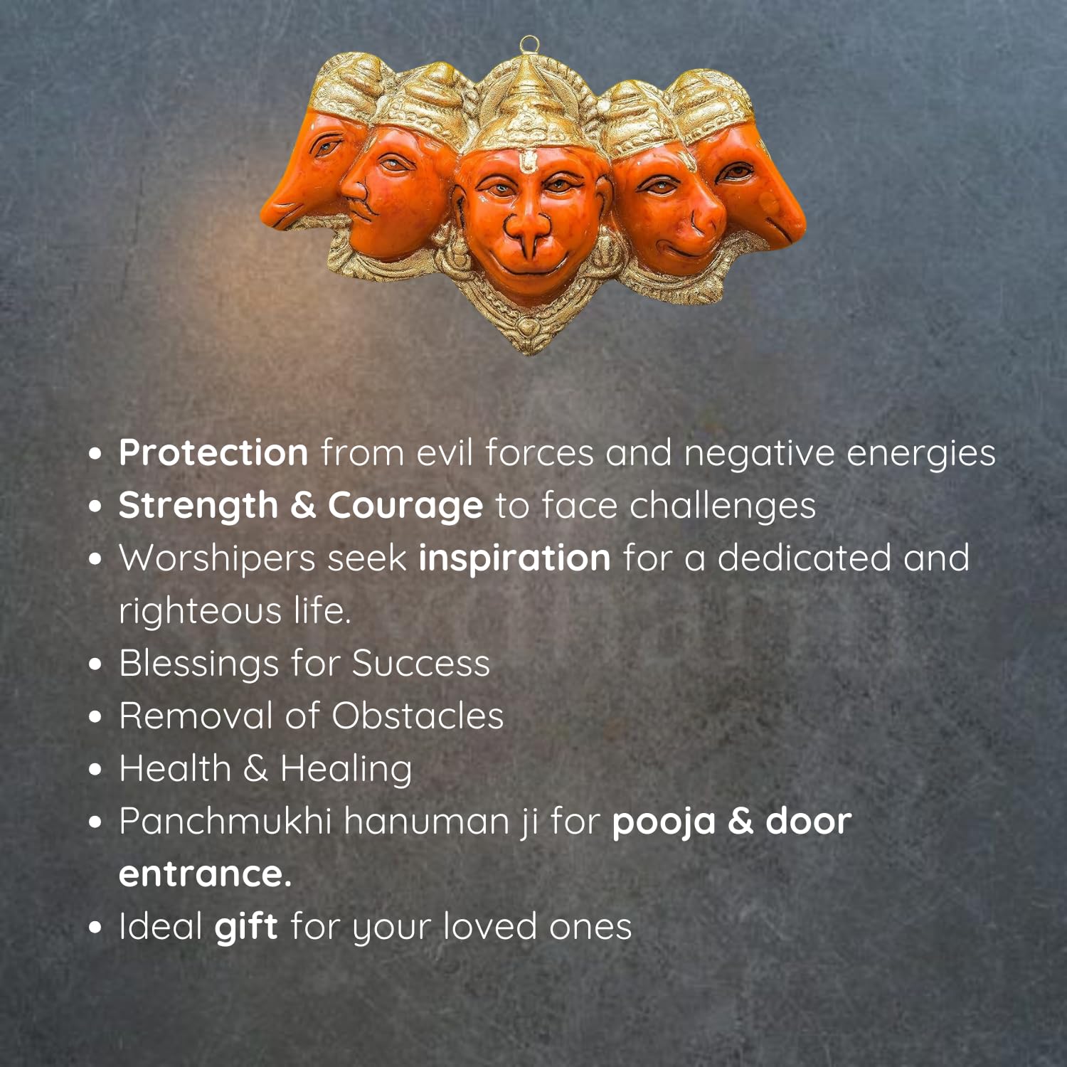 Servdharm Polyresin Panchmukhi Hanuman Ji Murti Statue for Door Entrance| Statue for Home Decor, Gifting, Protection from Evil Eye, 17.6 cms Wide (Orange) - Image 4