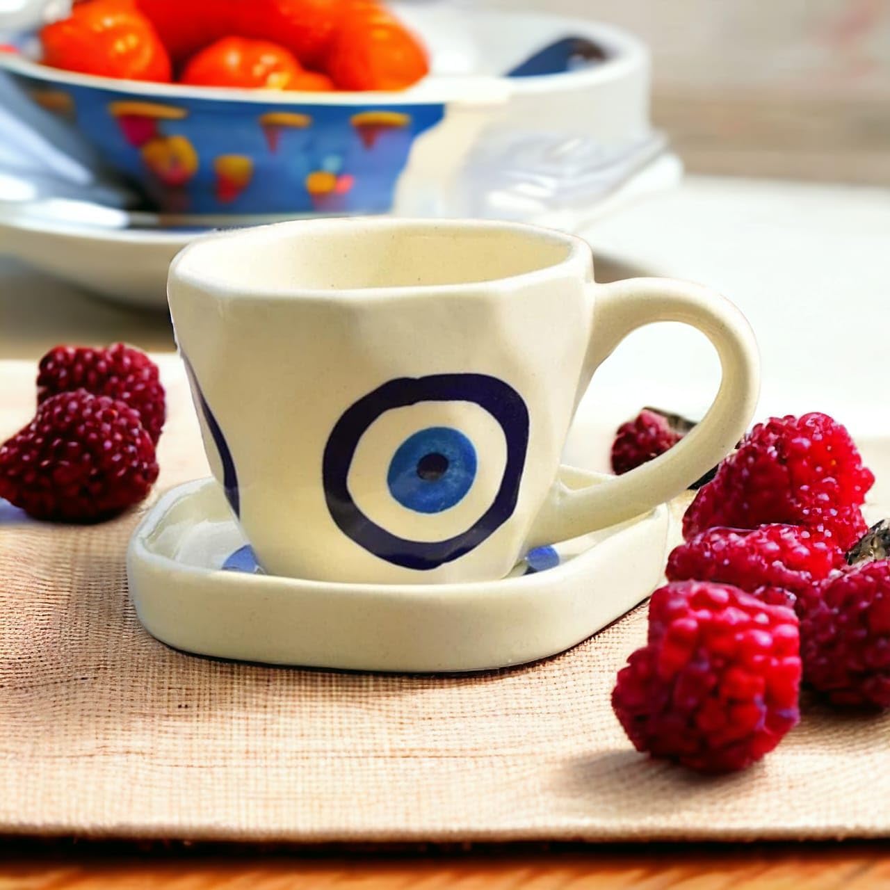 THE INDIAN HOME Ceramic Evil Eye Print Tea/Coffee Mug | Tea/Coffee Heart Cup and Saucer Set | Microwave Safe | Gift Valentine Day Birthday - Image 5