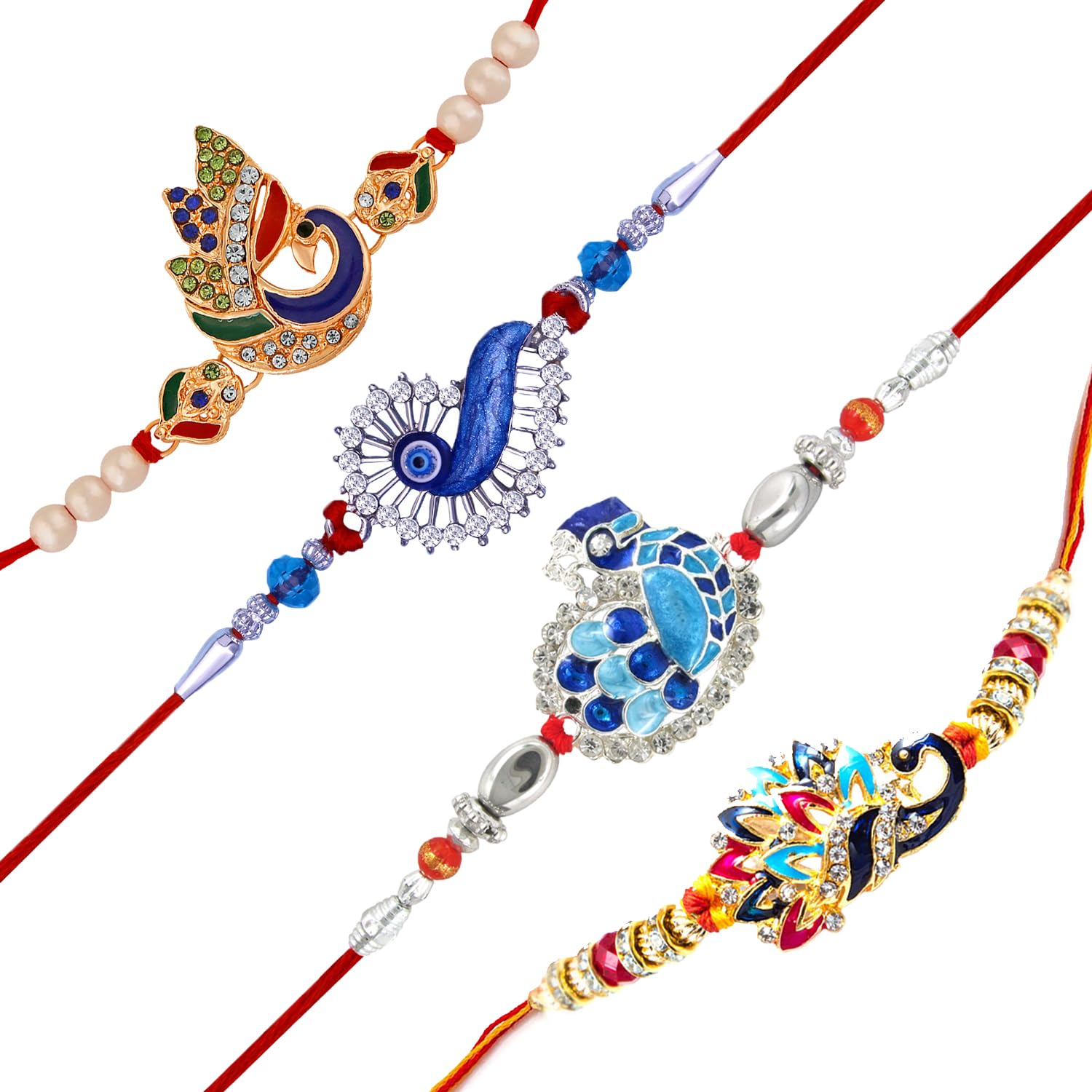 Mahi Combo of Evil Eye and Peacock Shaped Meenakari Work Rakhis with Beads for Bhaiya (RCO1105562M) - Image 5