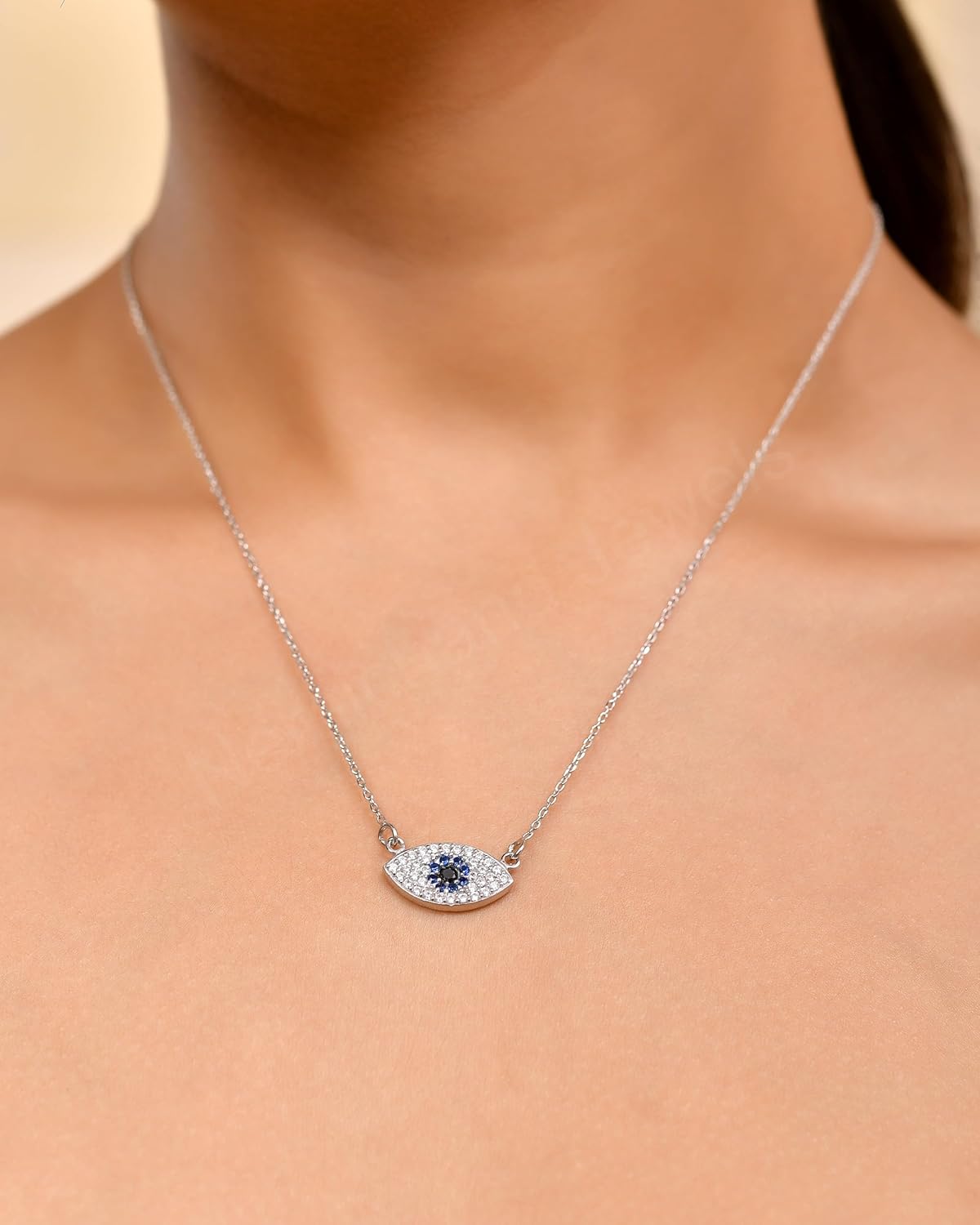 NEMICHAND JEWELS 925 Sterling Silver Evil Eye Pendant Chain Necklace for Women and Girls - Image 5