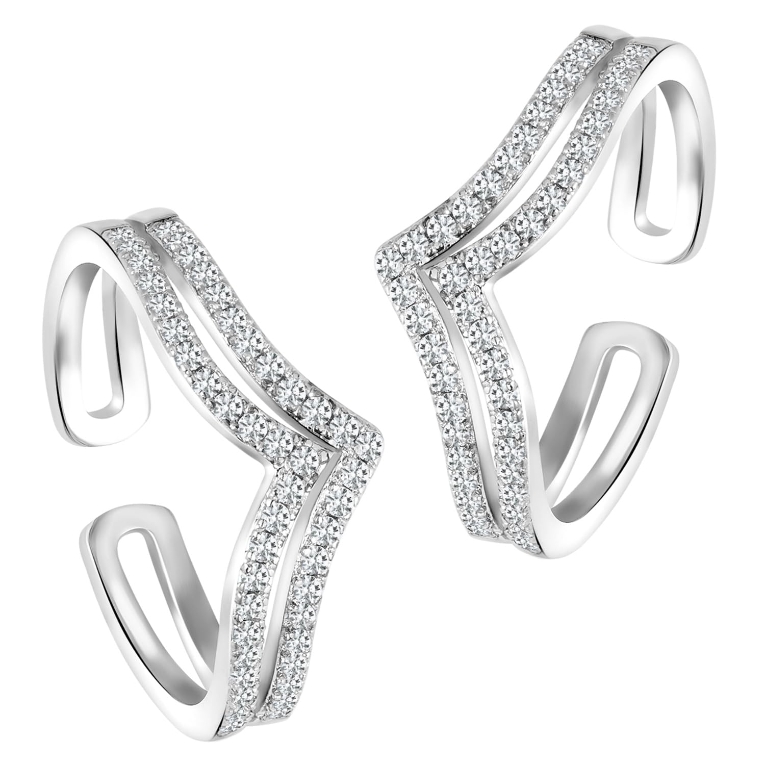 Peora Cubic Zirconia Studded Adjustable Toe Rings Stylish Bichiya Jewellery for Women - Image 2