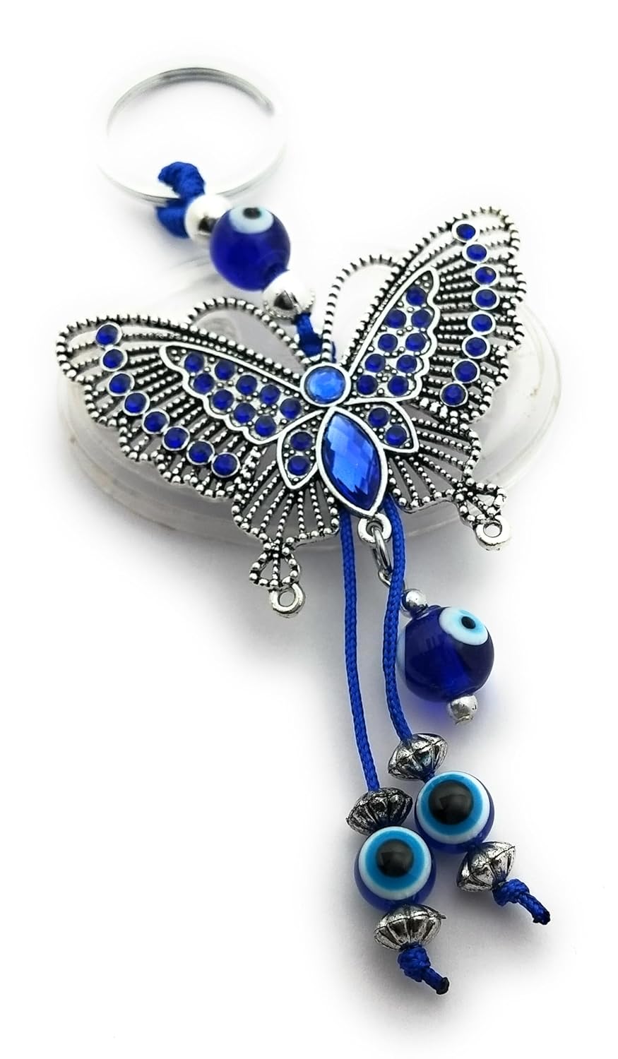 Beautiful Butterfly Evil Eye Good Luck Crystal Metal Keychain for Home Office Car Bike (Blue and Silver) - Image 5