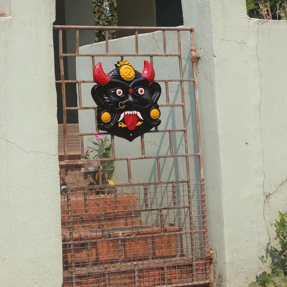 Nazar Battu for Home Entrance Row House Gate | Black 18 Inch X-Large | Hard Plastic | Mahakal Mask Wall Hanging | Evil Eye Protector | Najar Raksha Kavach | Mfg By Narain Stores Puja Samagri Wholesale - Image 5