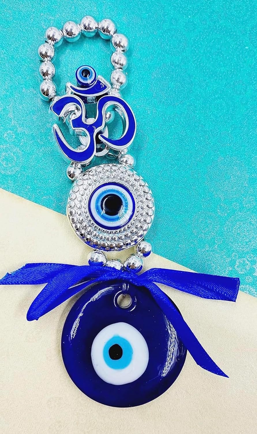 D.B.Z.® Metal Om Design Evil Eye with Blue Pendant Decoration | Lucky Om Hanging Ornament Amulet for Car, Home and Office for Protection and Blessing (Blue) - Image 4