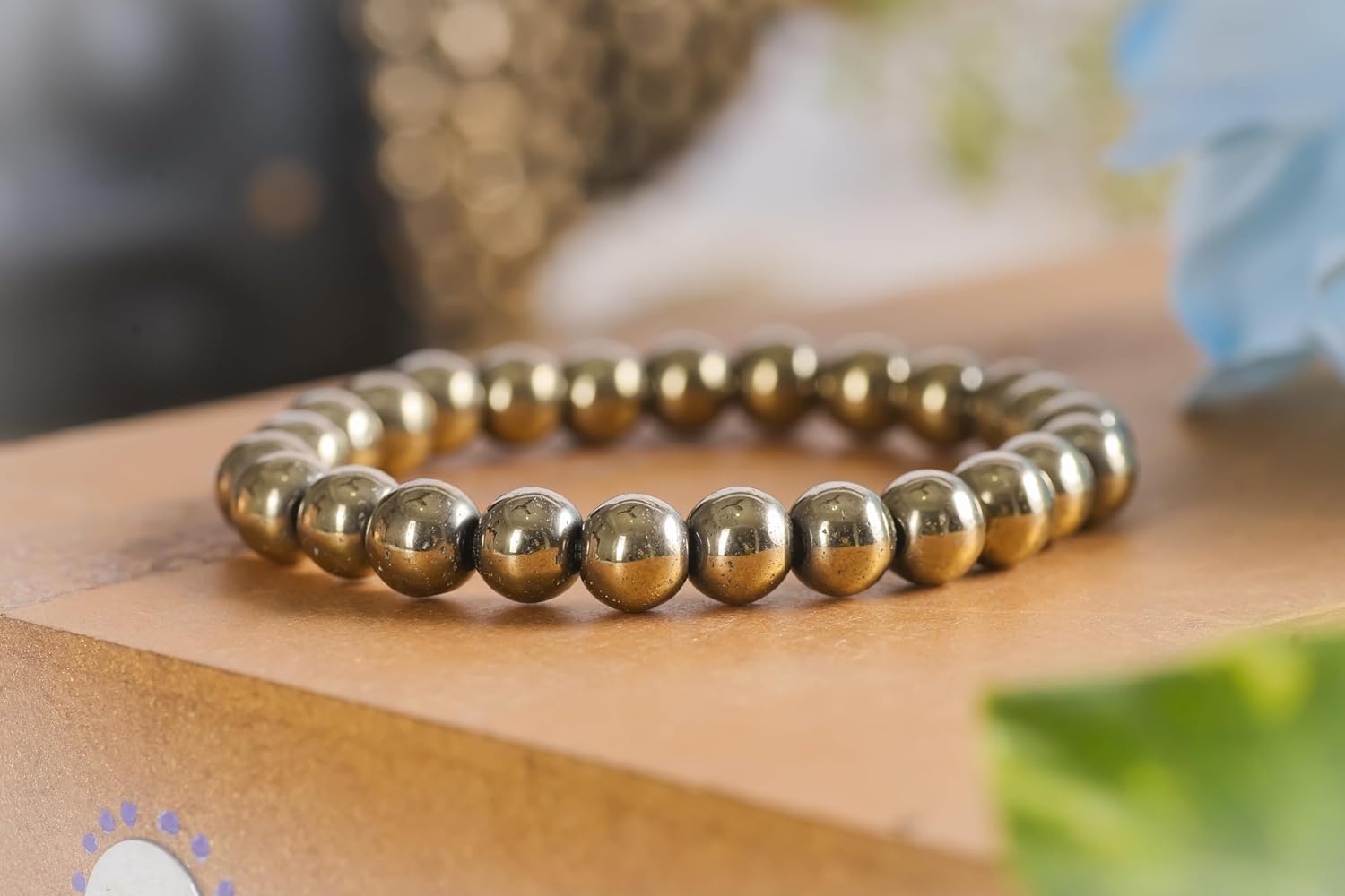 REBUY Pyrite Bracelet Money Magnet Bracelet Natural Gemstone Chakra Bracelet Reiki Healing Jewelry for Men & Women, Bead Size 8 mm, Color Golden, Lab Certified - Image 5