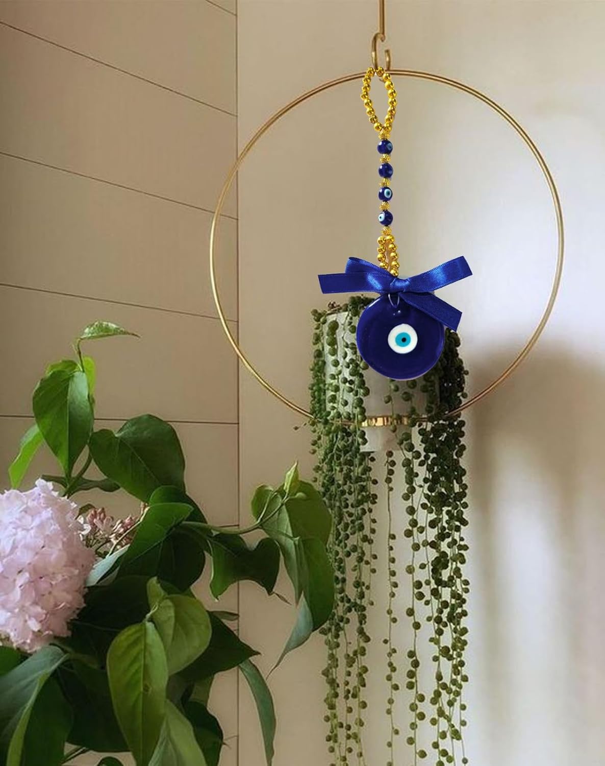 Denique Evil Eye Home Decor Turkish Hamsa Glass Greek Wall Hanging Home Decoration Ornament Nazar Battu Boncugu Amulet Charms Talisman Devil Eyes Protection,Gold Pearl (20 C.M) - Image 8