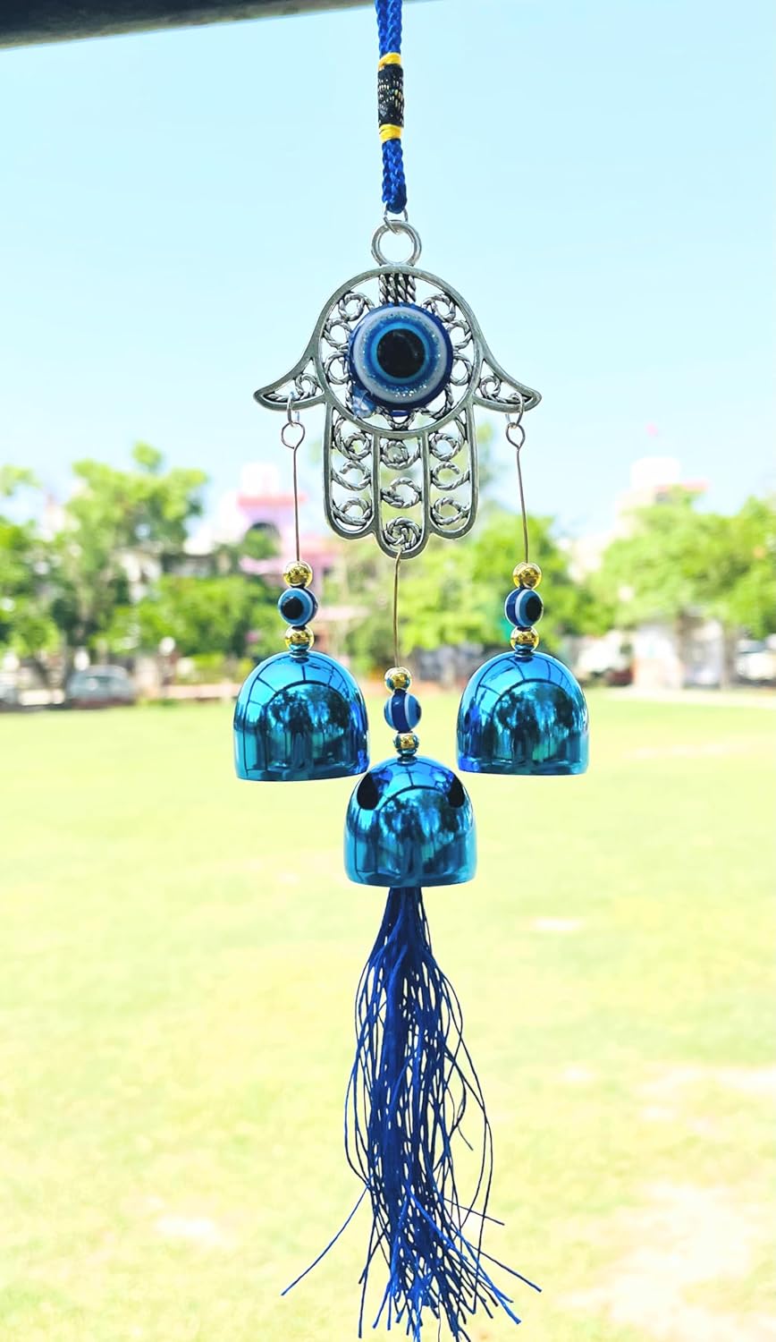 WS Evil Eye Wind Chime 3 Bells for Home & Office - Brings Positive Vibes & Removes Negative Energy | Evil Eye Wall Hanging | Evil Eye Wind Chime | Evil Eye 3 Bells - Image 3