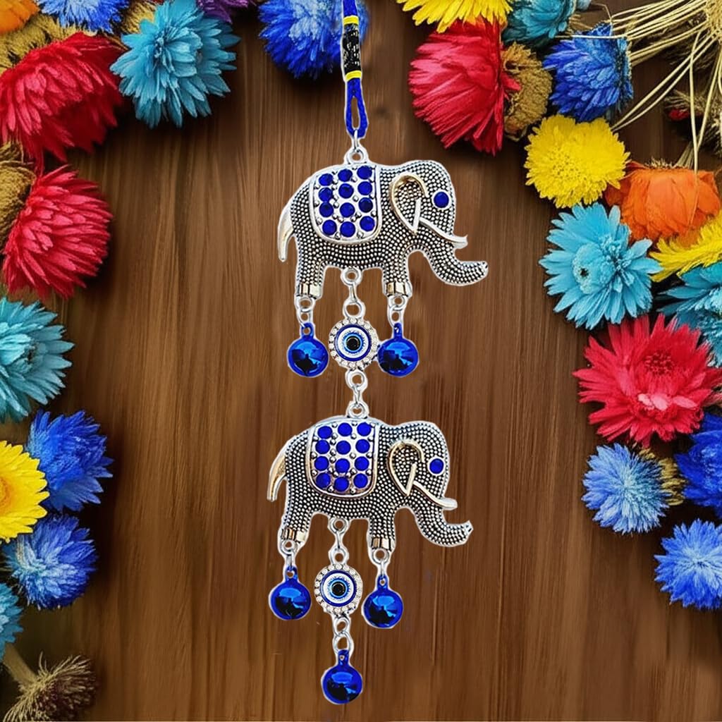Snabs Evil Eye Car Mirror Hanging Accessories, Elephant Nazar Battu Ornament Wall Hanging for Protection, Good Luck Charm and Prosperity, Set of 2, 26 cm - Image 5
