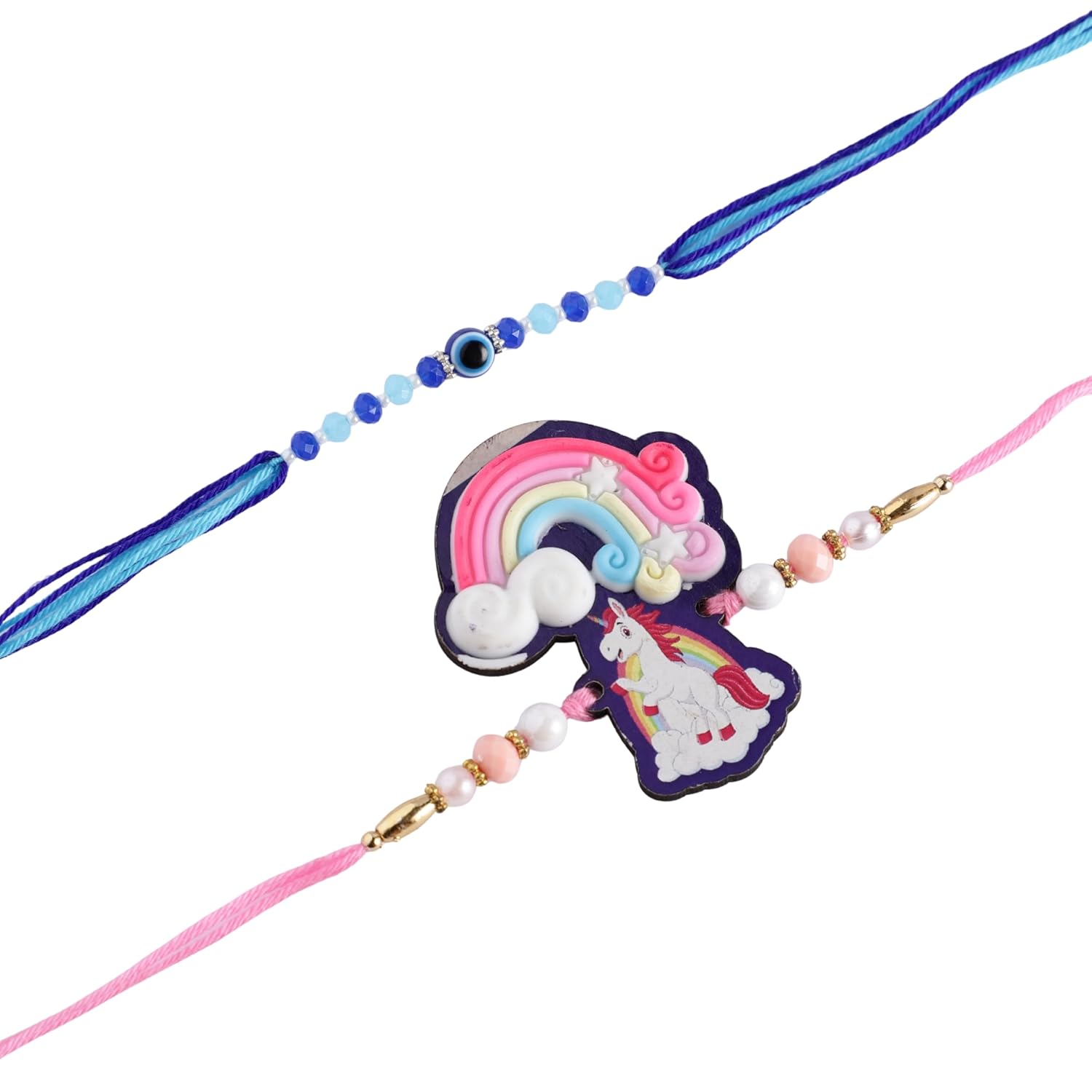 PURESTORY Set of 2 Unicorn & Evil Eye Kids Rakhi with Roli Chawal | Rakhi for Girls & Boys | Adjustable Designer Rakhis Bracelet | Raksha Bandhan Gift Combo for Children - Image 2
