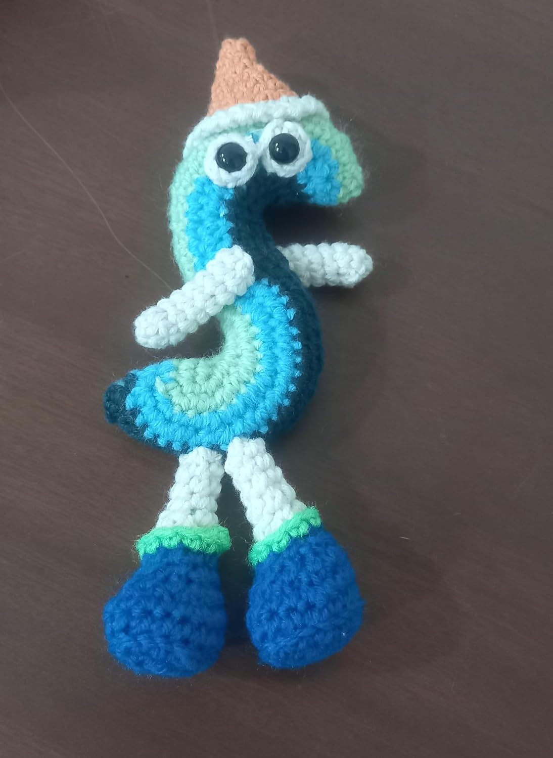 Handmade Crochet S character Keychain, Mint Green and Pink, Cute Amigurumi Character - Image 4