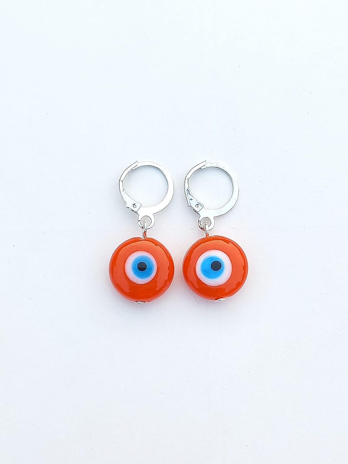 Evil eye Earrings, dangle, protection, Turkish eye, nazar boncuk, statement earrings, drop earrings, Eye earrings, Turkish eye jewelry, Handmade earrings, heart evil eye earrings (Orange) - Image 3