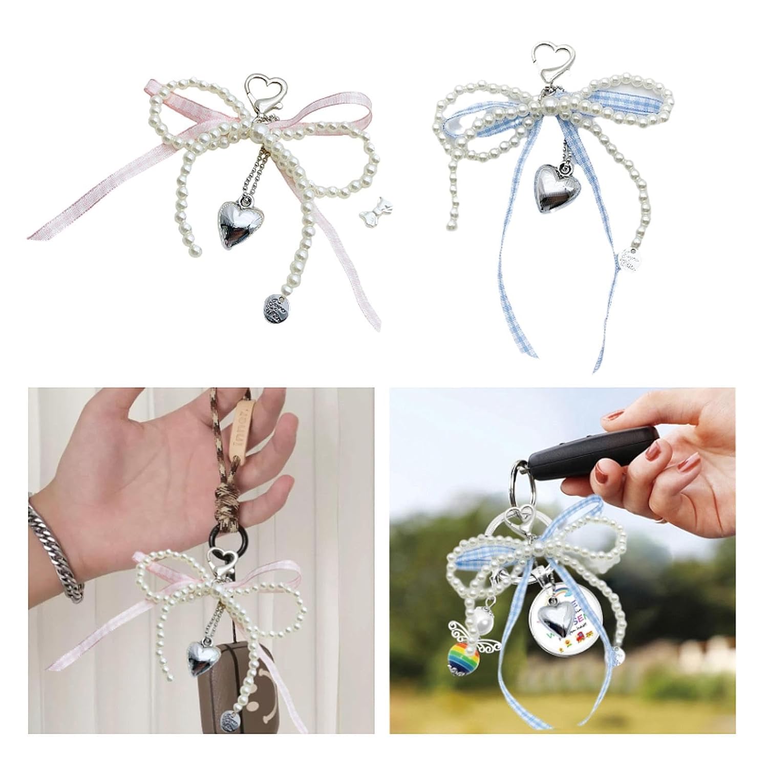 CLUB BOLLYWOOD® Bow Keychain Creative Ribbon Heart Bow Beaded Keyring for Hand s Party Pink|Clothing, Shoes & Accessories | Womens Accessories |Key Chains, Rings & Finders|1 Keychain Pendant - Image 6