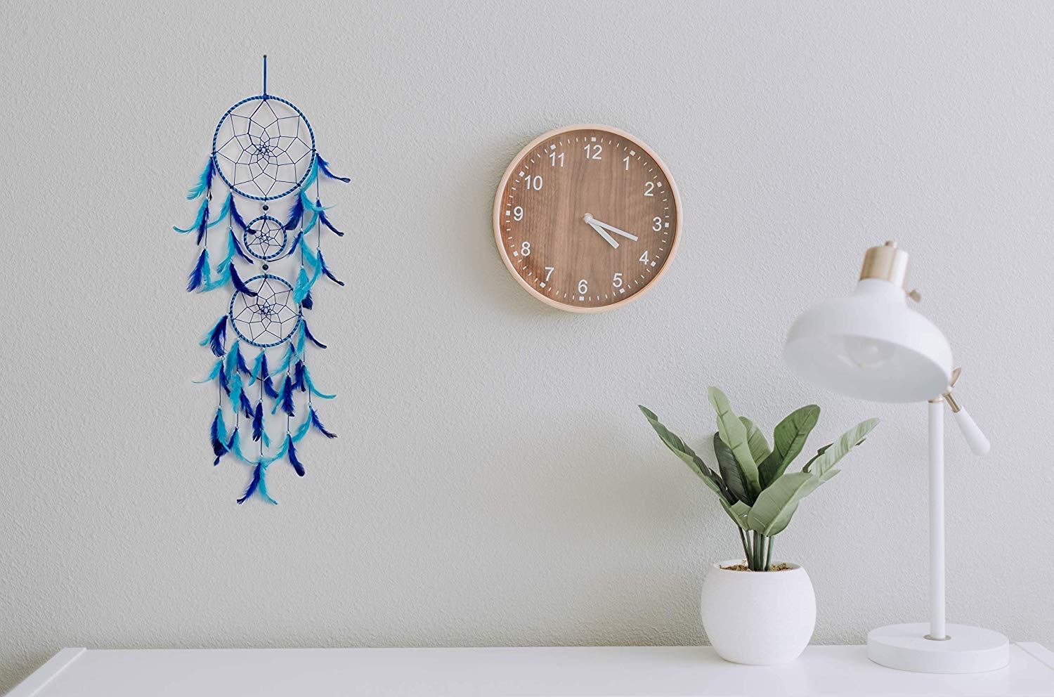 ILU® Dream Catchers, Wall Hangings, Home Decor, Handmade Dreamcatcher for Bedroom, Balcony, Garden, Party, Cafe, Small Ring Beaded Blue & Light Blue Feathers, 17cm Diameter, Length 80cm - Image 5