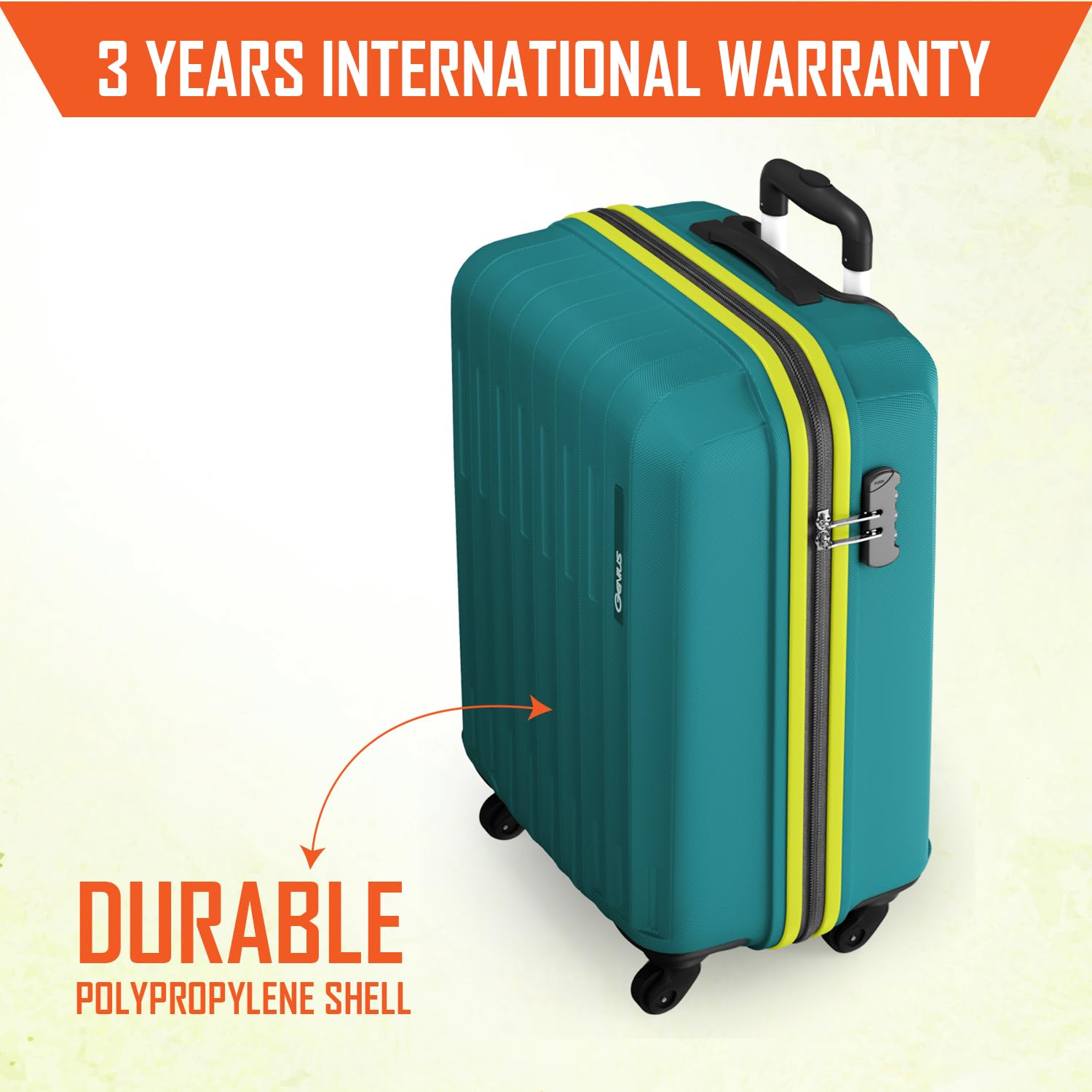 Safari Genius Alley 55cm Cabin Trolley Bag Hard Case Polypropylene, 4 Spinner Wheels, 360 Degree Wheeling Carry on Luggage, Travel Bag, Suitcase for Travel, Trolley Bags for Travel, Teal Green - Image 3
