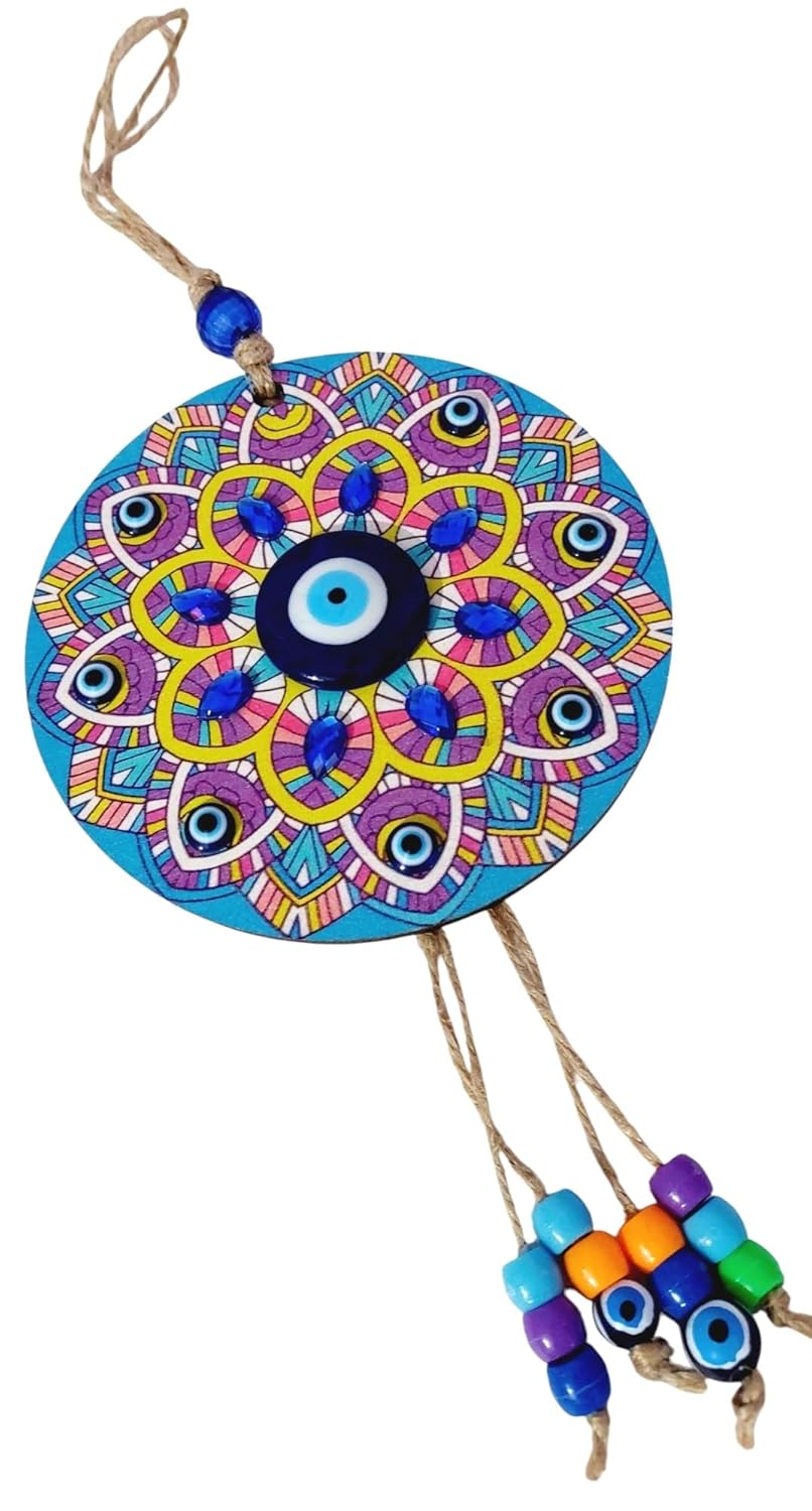 ARTISKRITI Evil Eye Hanging Blue Yellow for House Entrance Door Decoration, Mandala Art Wall Hanging for Living Room, Housewarming Gift - Image 5