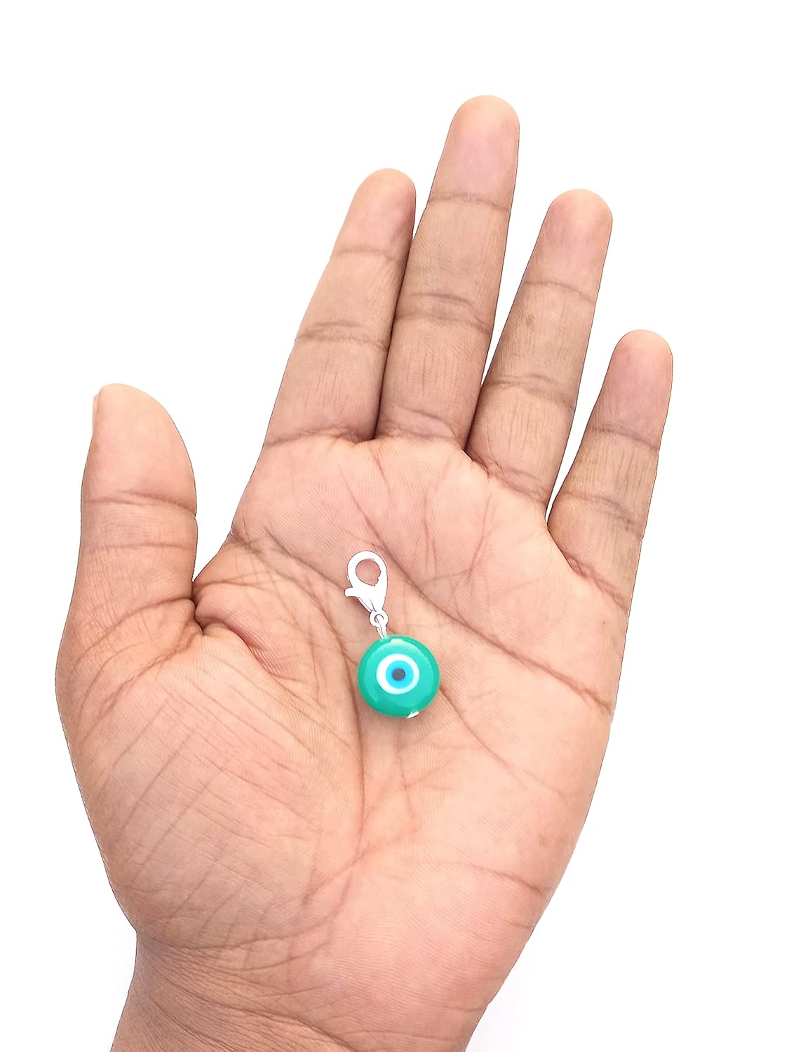 Evil eye charm, evil eye pendant charm, bag charm, purse charm, key charm, eye keyring, buggy charm, stroller charm, protection, nazar boncuk, dog tag, good luck evil eye charm (Sea Green) - Image 2