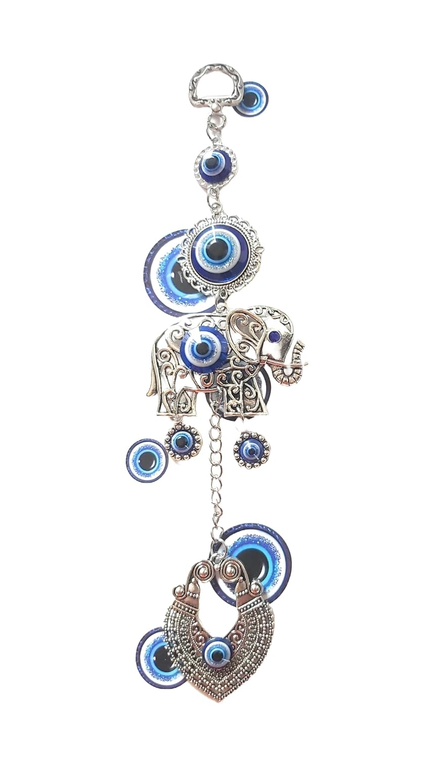 Goodmarts Blue Turkish Evil Eye Hanging for Home Entrance Wall, Door, Car Protection, Prosperity, Charm & Luck, Evil Eye Charm Set of 1 Gift Item 20 cm. (Elephant with Charm) - Image 6