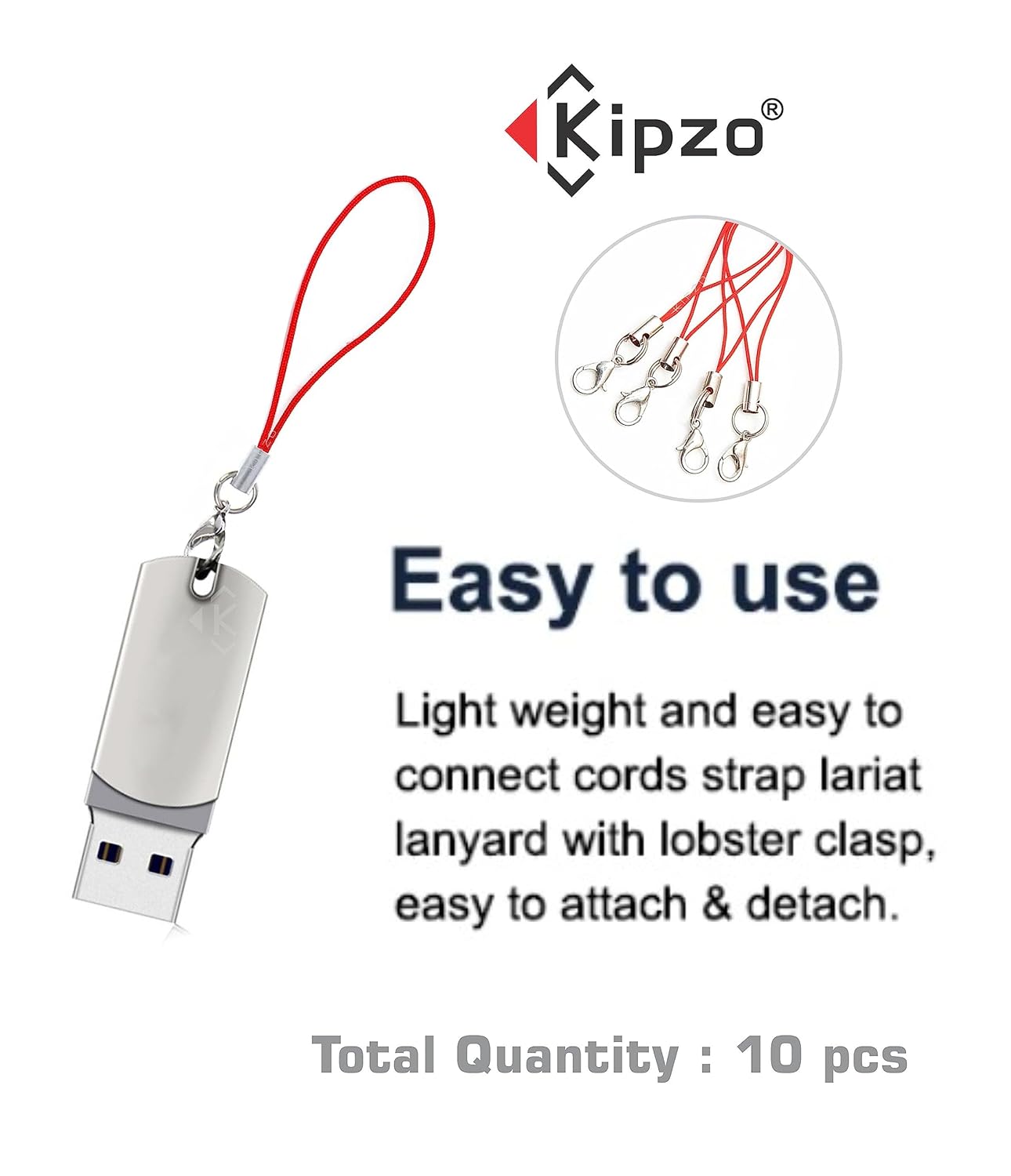 KIPZO® Red Pack of 10 pcs Phone Strap Charm lobster clasp for cell phone Cover keyring Pendrive Badge Holders Charm DIY Jewellery straps thread Ring with Hook smart round zip carry case pouch - Image 5