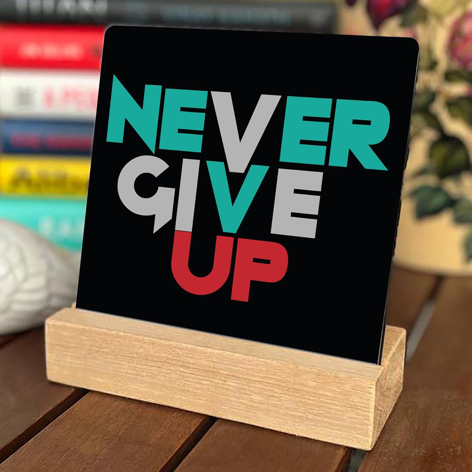 RAG28 Wooden Never Give Up Study Office Table Decor Showpiece for Home Decor Items (Size: 6.5X6 Inches, EK25) - Image 2