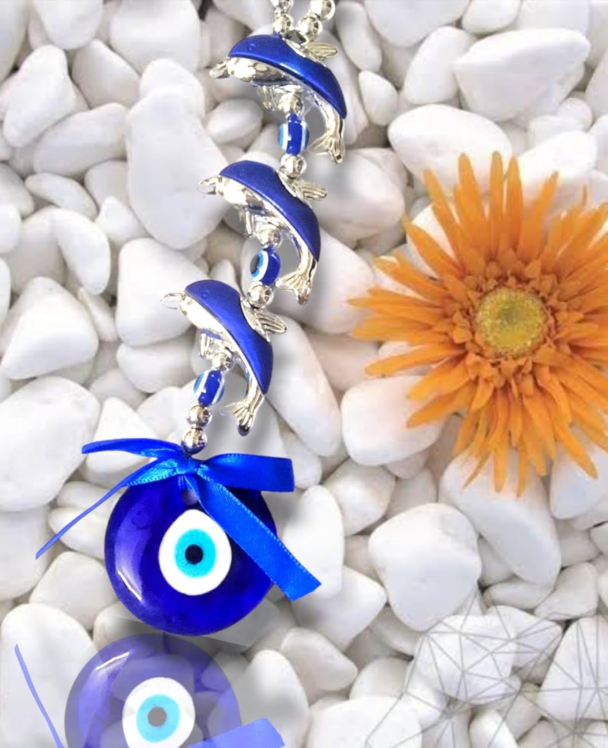 CARU CRAFT Feng Shui Evil Eye Wall Hanging with Blue Crystal Pendant for Good Luck Success Office Decoration Home Decor & Car | Nazar Battu for Home Protection (Dolphin) - Image 4
