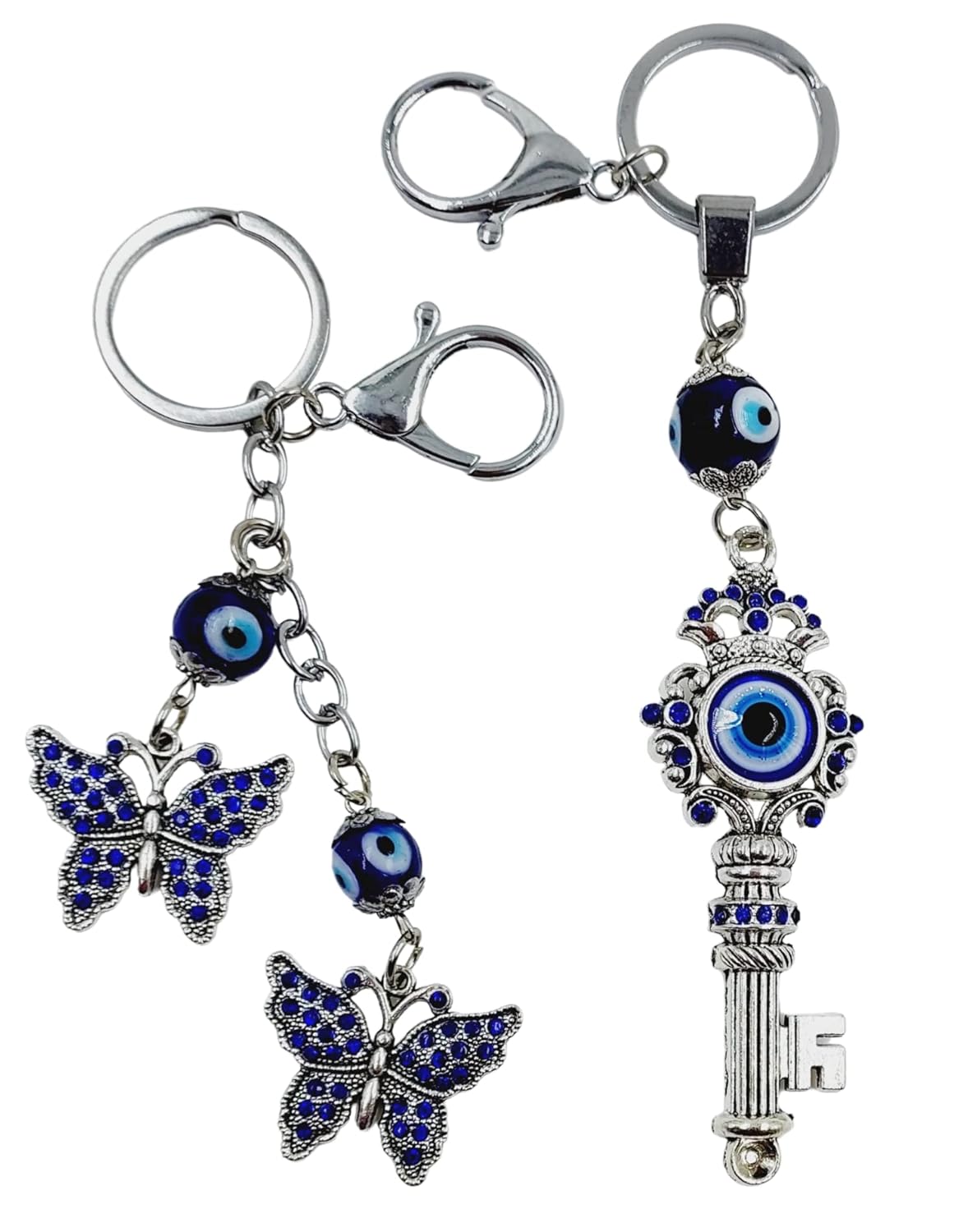 ARTISKRITI Evil Eye Keychain For Bike/Car Gifting With Metal Key Ring Set of 2, Butterfly and Kuber Kunji - Image 2