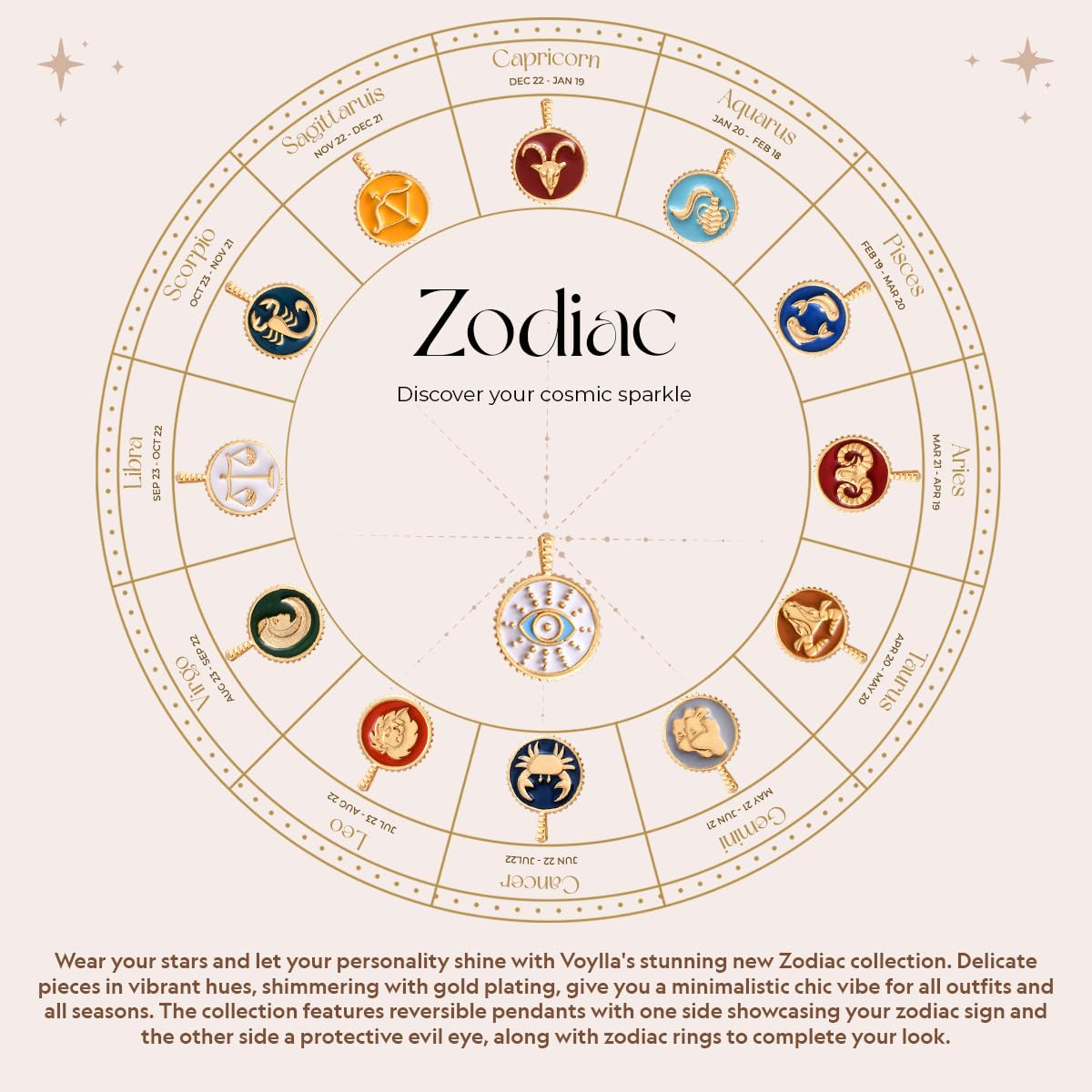 VOYLLA Zodiac Virgo And Evil Eye Reversible Pendant|Zodiac Sign|Everyday Pendant|Gift For Her - Image 8