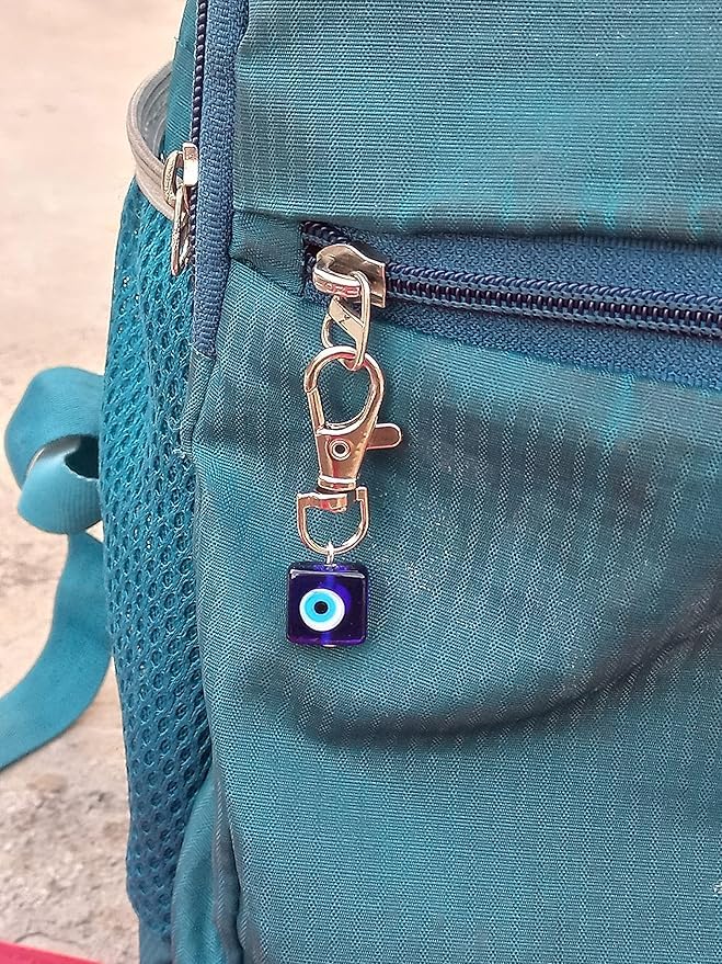 SHILPMART Evil Eye Glass Keychain, Blue Square Pendant with Silver Clasp, Lucky Charm - Image 7