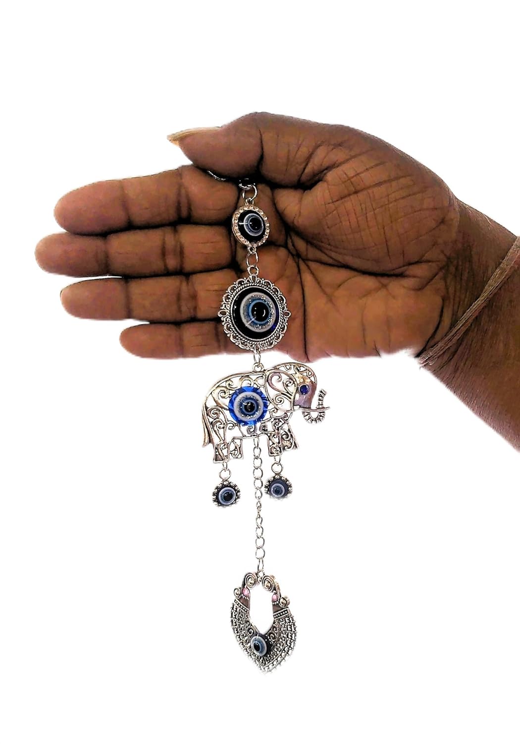 Goodmarts Blue Turkish Evil Eye Hanging for Home Entrance Wall, Door, Car Protection, Prosperity, Charm & Luck, Evil Eye Charm Set of 1 Gift Item 20 cm. (Elephant with Charm) - Image 2