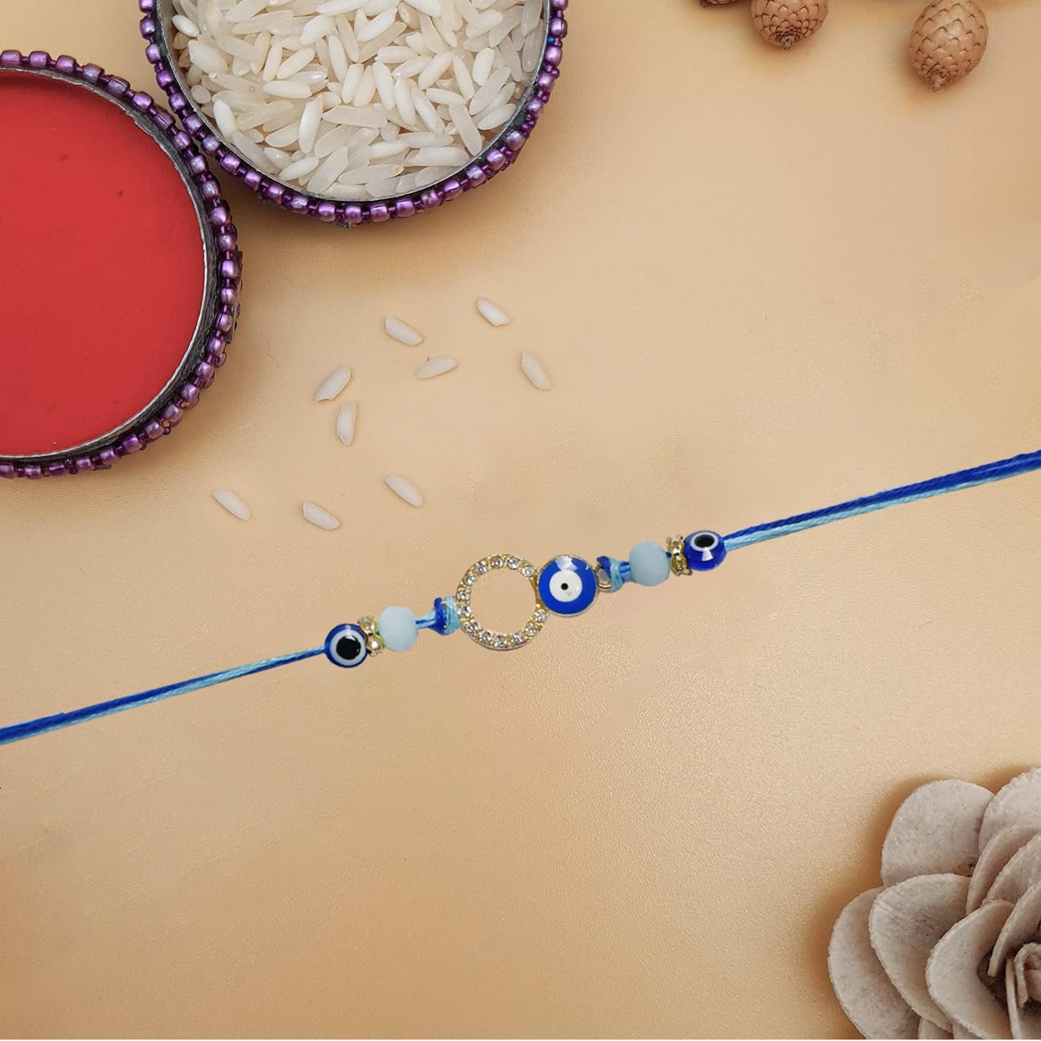 AARON INC Evil Eye Rakhi for Brother Sister Designers Rakhi Bracelet Set with Roli Chawal (RAKHI0092) - Image 5