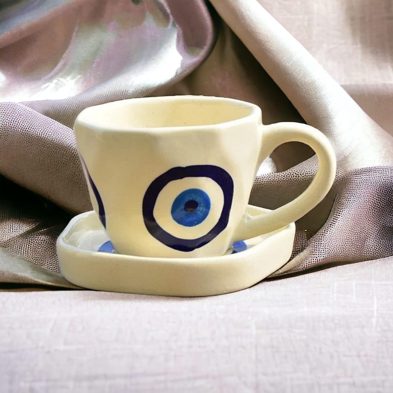 THE INDIAN HOME Ceramic Evil Eye Print Tea/Coffee Mug | Tea/Coffee Heart Cup and Saucer Set | Microwave Safe | Gift Valentine Day Birthday - Image 7
