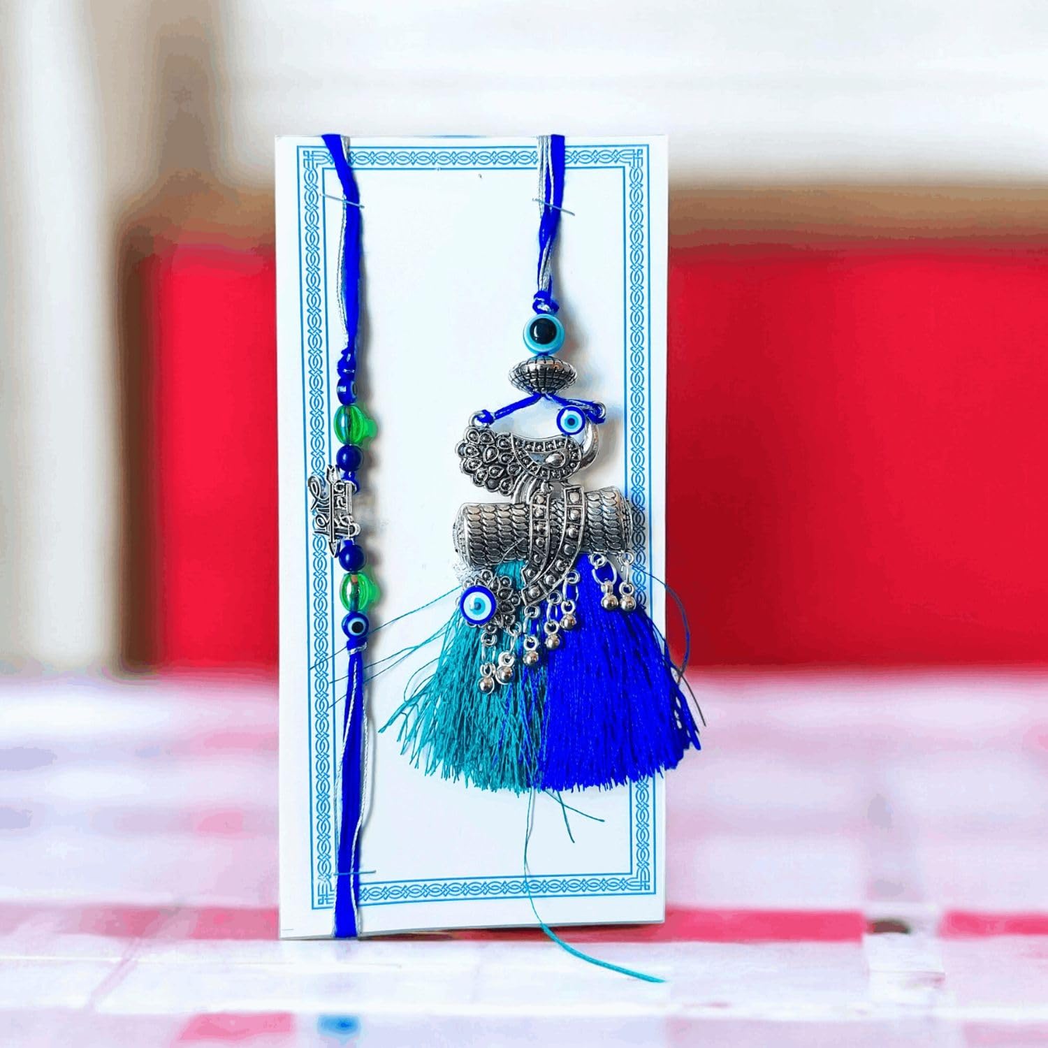 Evil Eye Rakhi for Set brother and bhabhi | Designer Evil Eye Hand Rakhi Set with Roli Chawal and Raksha Bandhan Greeting Card For Men | Rakshabandhan, Premium evil eye raakhis - Image 3