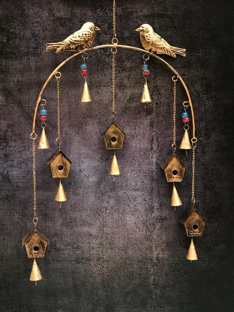 DULI Metal Windchime Wall Hanging, Feng Shui, Wall Art, Wall Decor, Positivevibes, Rustic Wall Hangings, Wall Art, Diwali Decor, Home Decor, Positive Vibes (Metalwallhanging: Birdhouse), Golden - Image 3