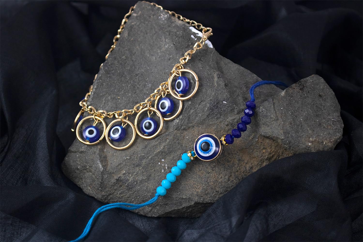 JFL - Jewellery for Less Combo of Fancy Evil Eye Handcrafted Protection Rakhi for Bhaiya Bhabhi with Roli Chawal and Written Greeting Note. - Image 4
