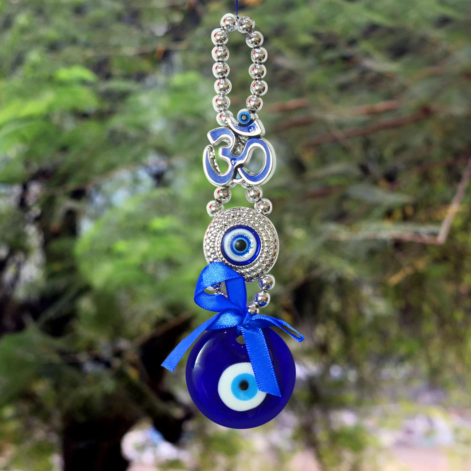 TIED RIBBONS Turkish OM Blue Evil Eye Hanging Feng Shui Items for Good Luck Home Entrance Wall Door Car Dashboard Pendant Ornament Office Good Luck and Prosperity Decorative Gift Items (17.7 cm) - Image 3