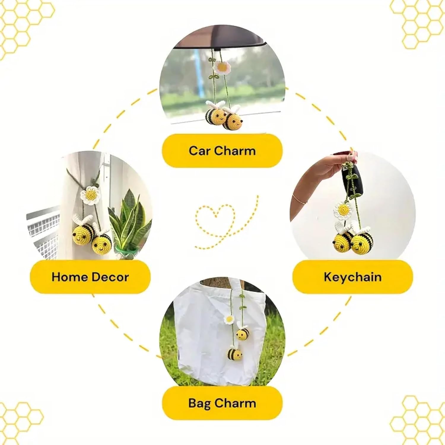 SNOWYS SHOP Handmade Crochet Cute Charm for Girls- Knitted Flower Car Bag Hanging Accessory for Women - Image 5