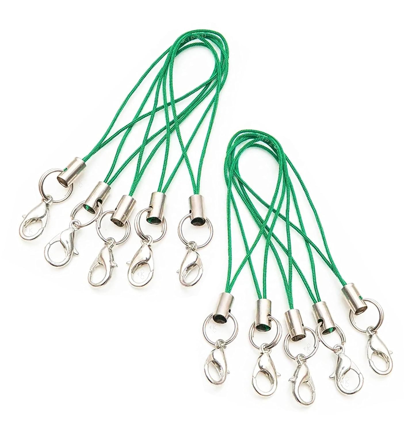 KIPZO® Durable Green Pack of 10 pcs Phone Strap Charm lobster clasp for cell phone Cover keyring Pendrive Badge Holders Charm DIY Jewellery straps thread Ring with Hook smart round case pouch - Image 2