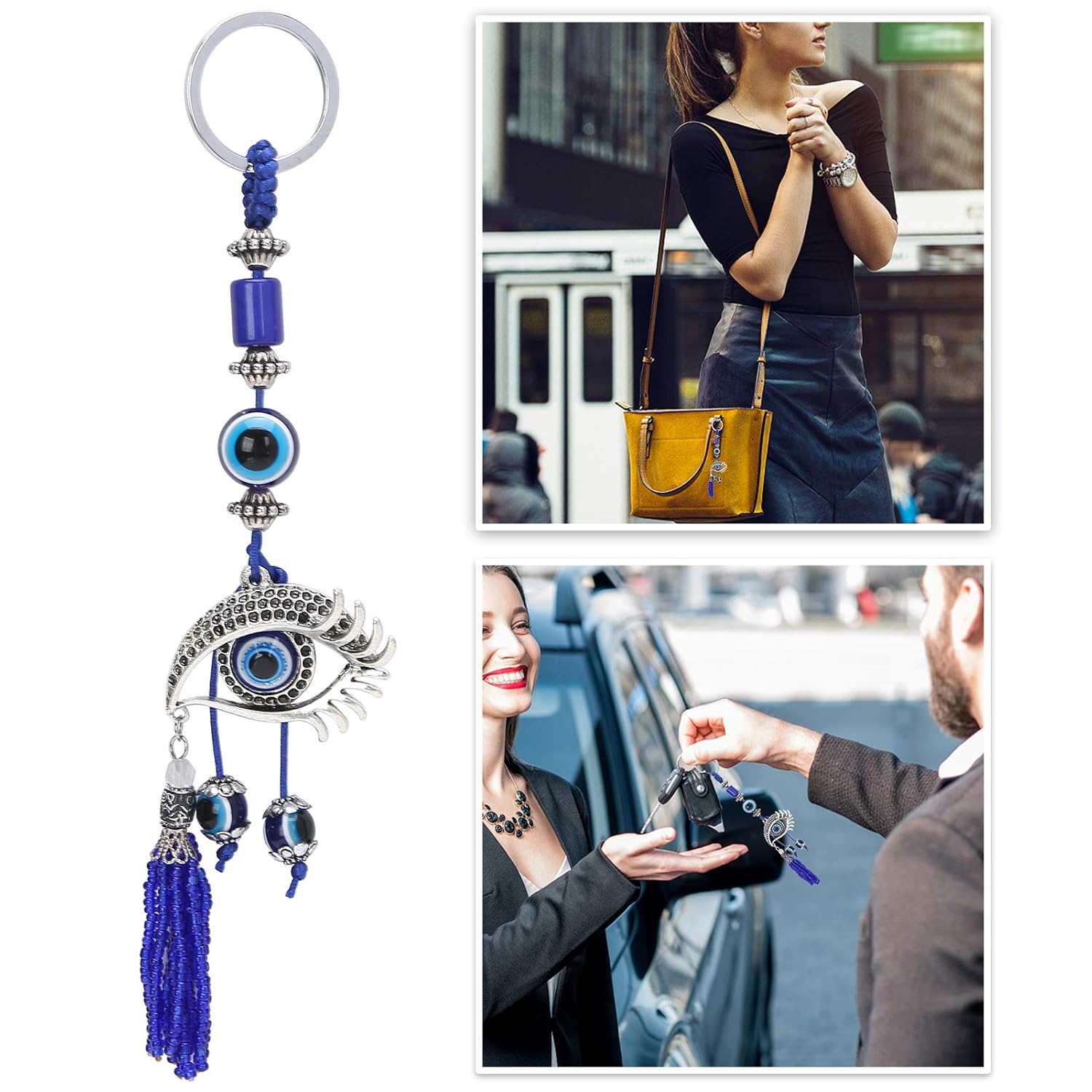 Turkish Evil Eye Keychain, Turkish Eye Shaped Keychain Pendant Turkish Blue Evil Eye Keychain Charms Pendants Fashionable Key Ring Blue Good Luck Key Holder Gift Car Hanging Decoration, Default, - Image 6