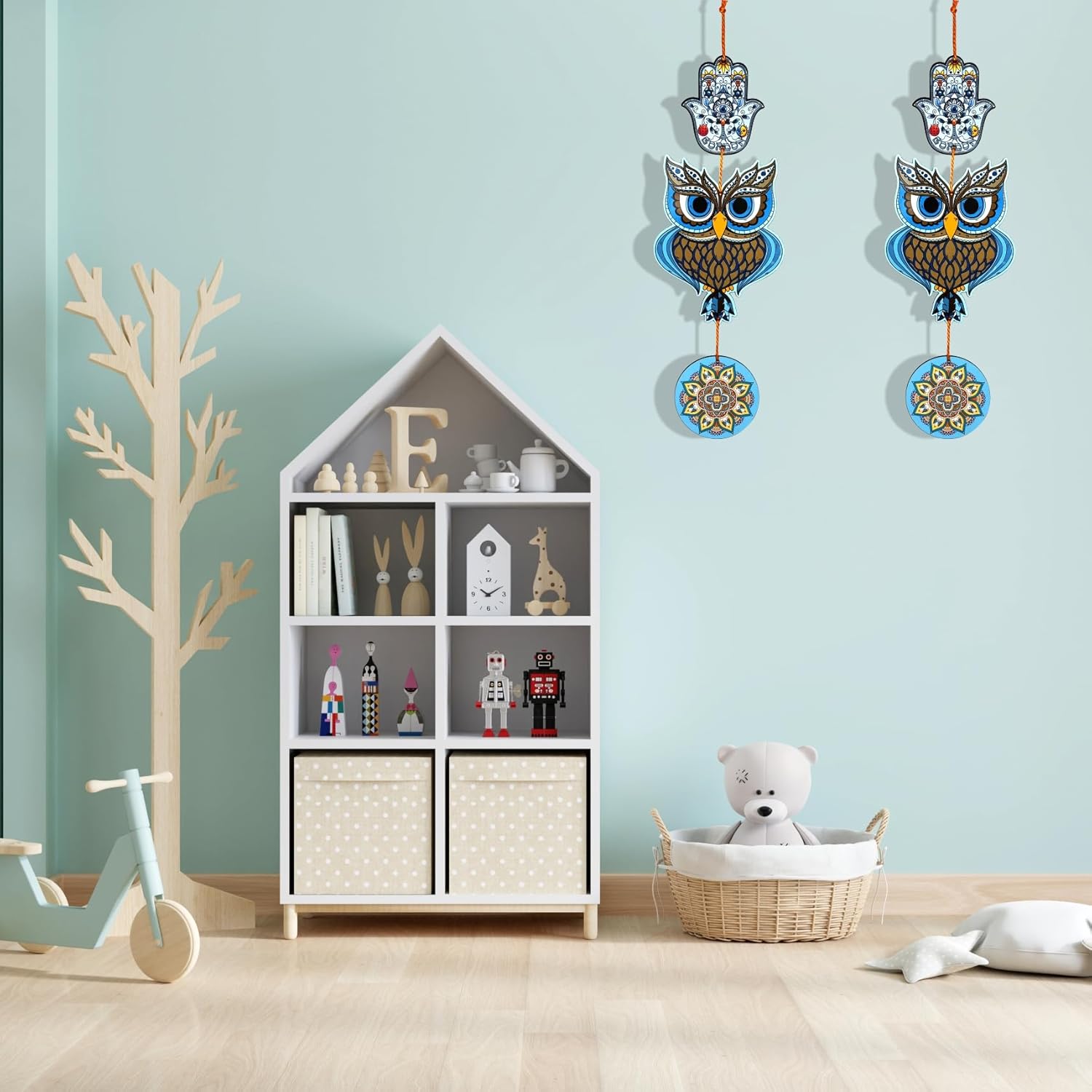 Woodkey Owl Hamsa Hand Wall Hanging – MDF Wooden Evil Eye Decor with Mandala Design | Positive Energy Wall Art for Home, Office & Entryway - Image 3