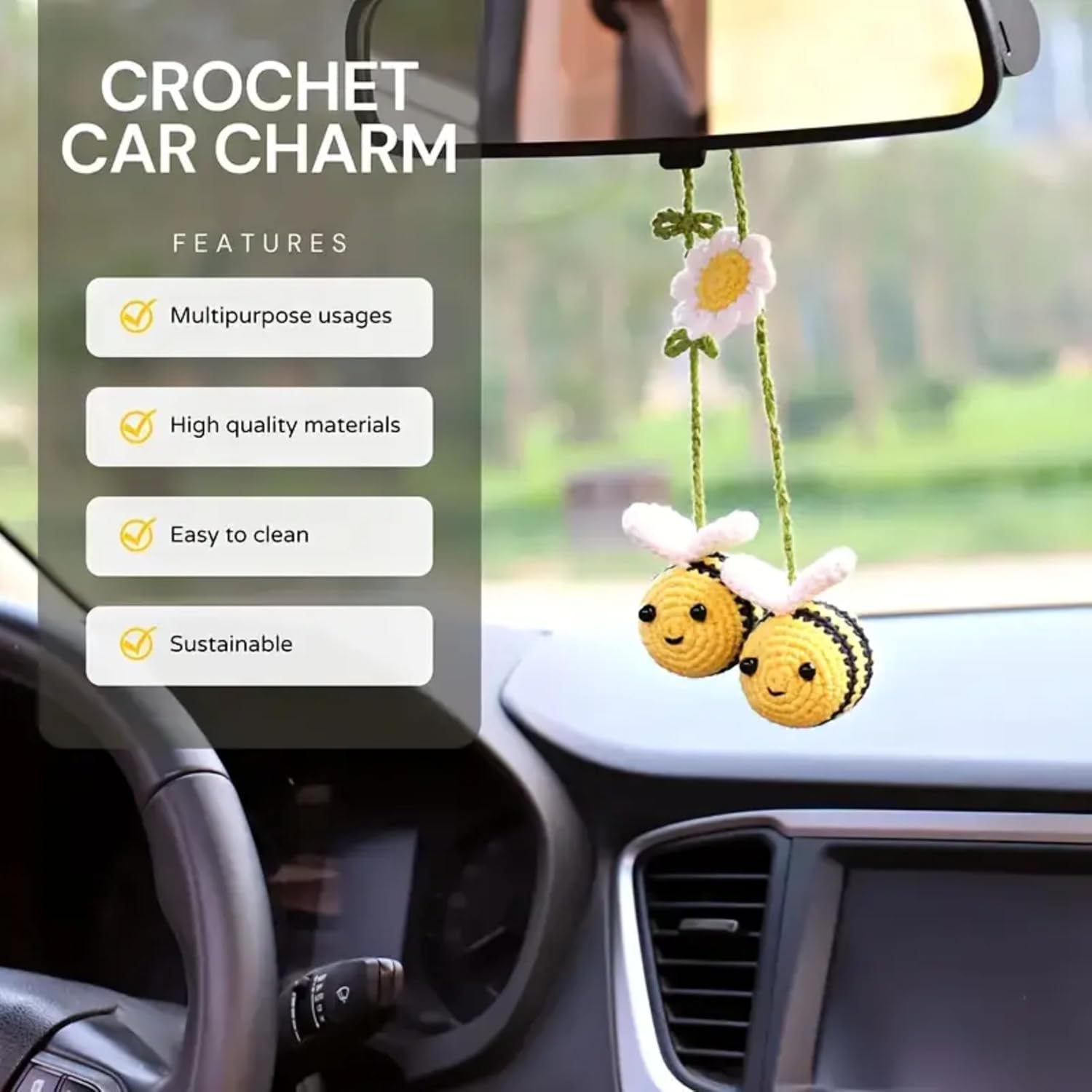 SNOWYS SHOP Handmade Crochet Cute Charm for Girls- Knitted Flower Car Bag Hanging Accessory for Women - Image 3