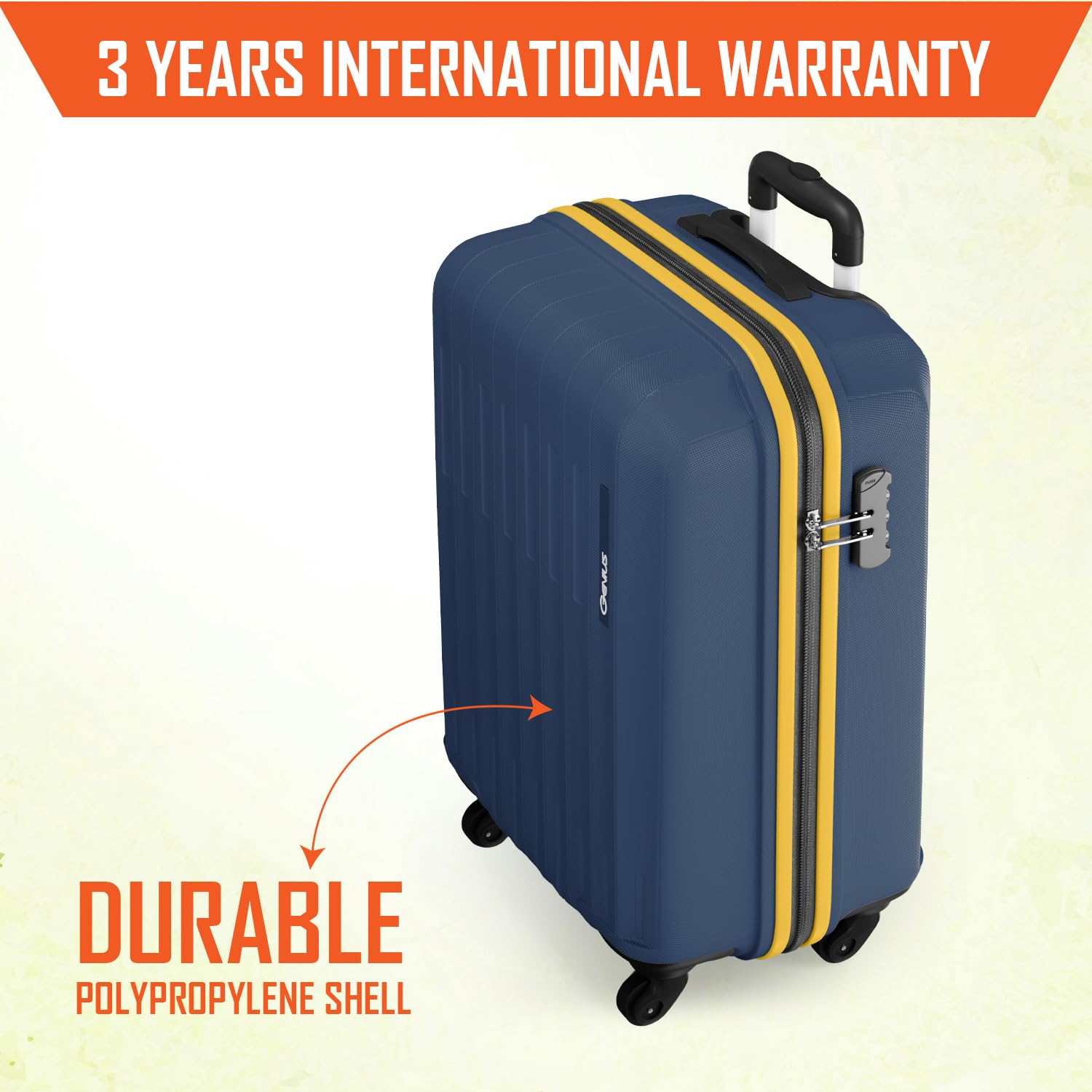 Safari Genius Alley 55cm Cabin Trolley Bag Hard Case Polypropylene, 4 Spinner Wheels, 360 Degree Wheeling Carry on Luggage, Travel Bag, Suitcase for Travel, Trolley Bags for Travel, Navy - Image 3