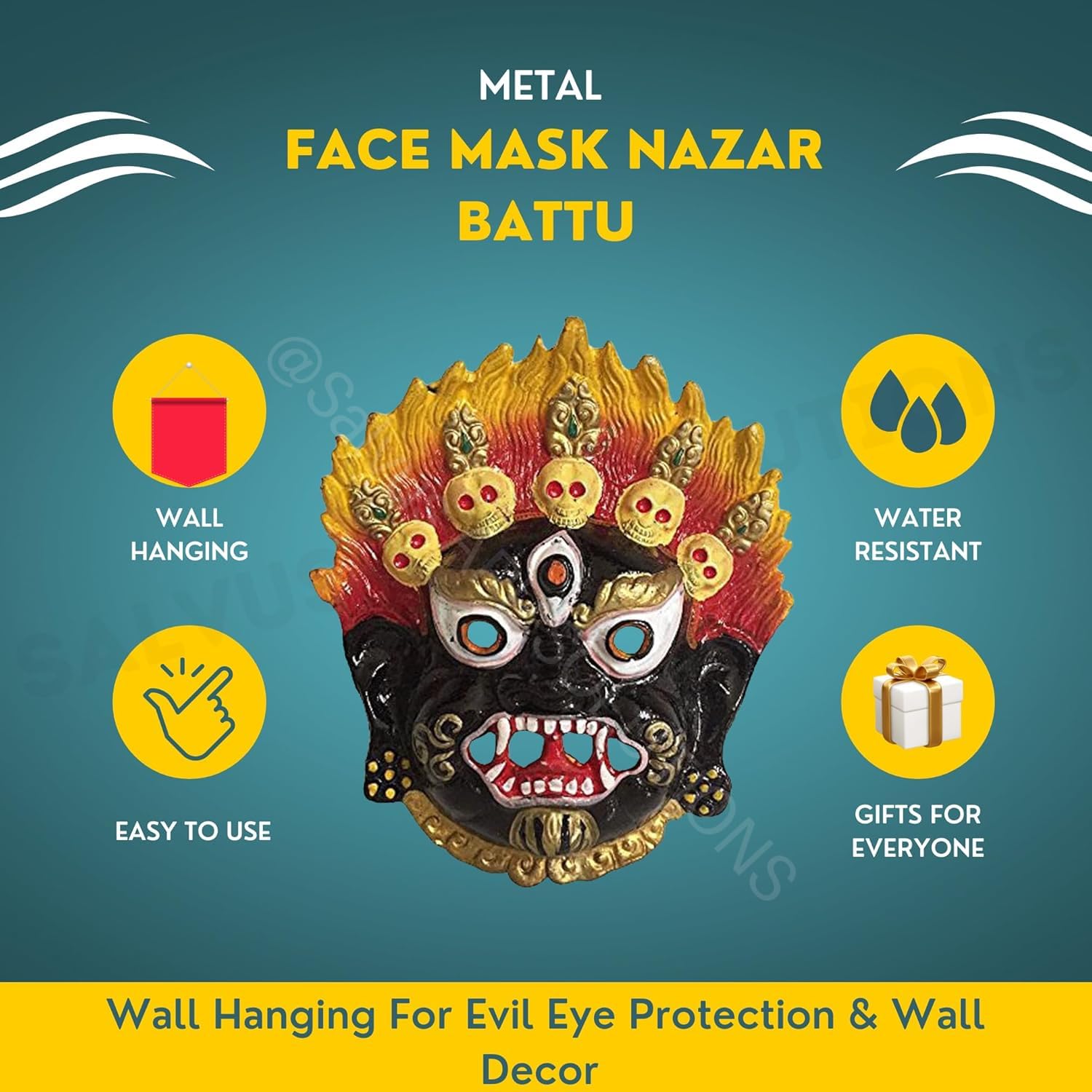Salvus APP SOLUTIONS Black Metal Wall Hanging Nazar Battu, Evil Eye Protector Nazar Suraksha Kawach for House, Children, Home, Office Decorative Showpiece - 16 cm (Metal, Black) - Image 4