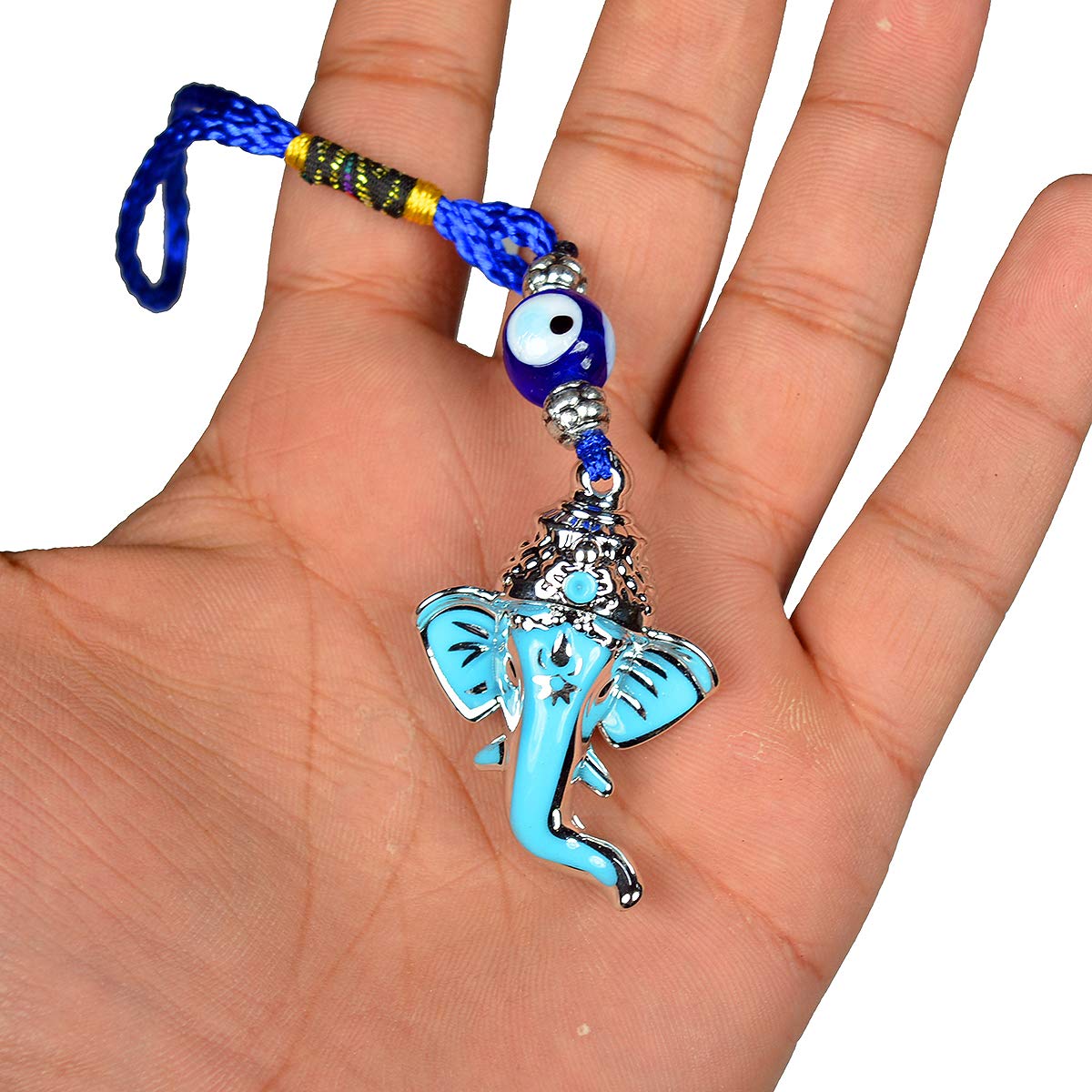 Reiki Crystal Products Metal Feng Shui Ganesha with Hanging Evil Eye (Blue and Silver, Standard) - Image 3