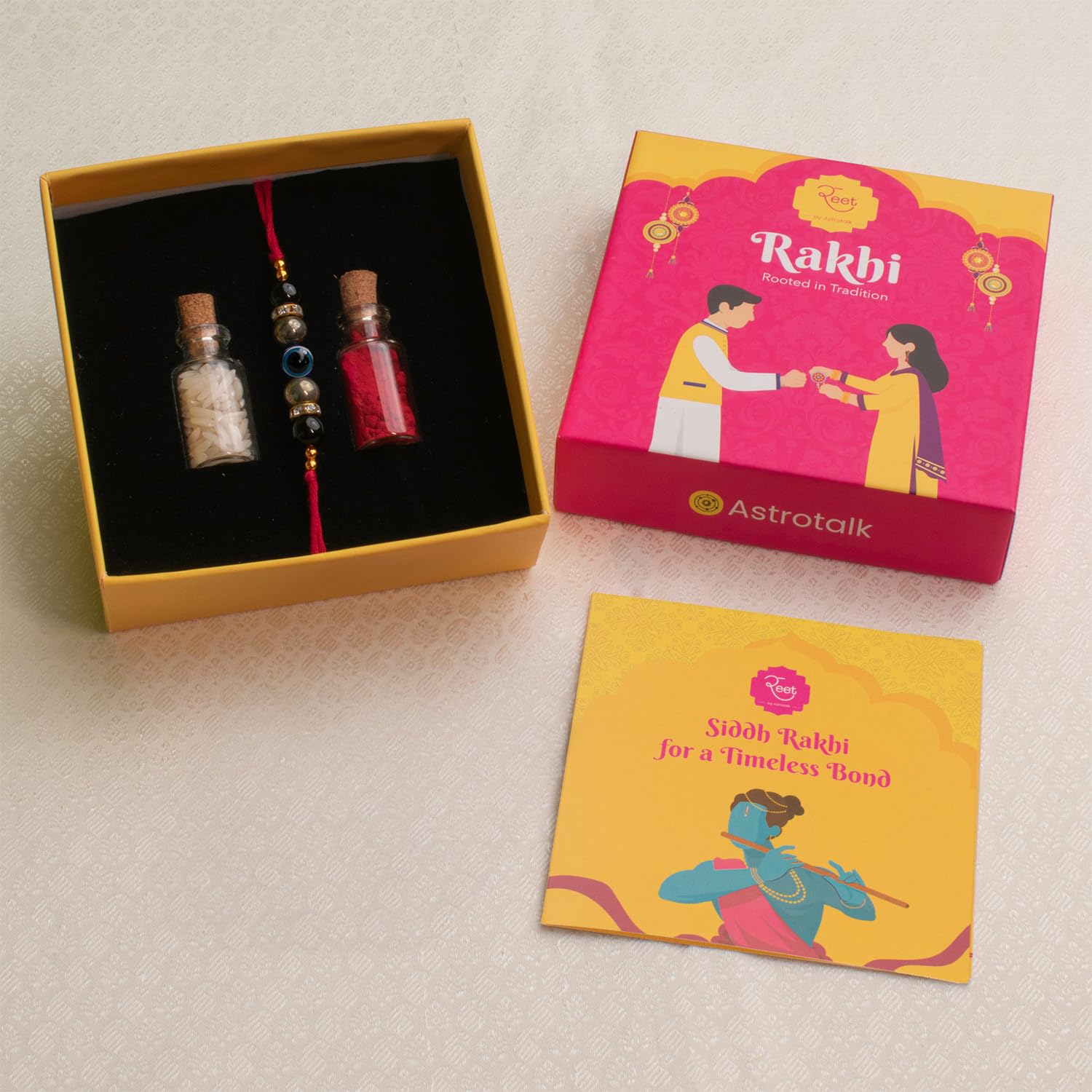 Astrotalk Siddh Raj Yog Rakhi for Brother Combo | Blessed & Energised Pyrite, Evil Eye & Black Obsidian Crystals | Rakhi Gift for Brother with Roli-Chawal | For Wealth & Protection - Image 2