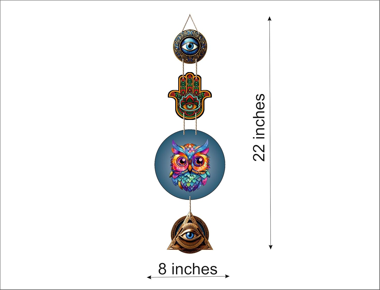 Innovera Design Evil Eye Hamsa Hand & Owl Wooden Wall Hanging for Door Wall | Nazar Battu for Home & Office Gift for Positive Energy, Protection and Prosperity - Image 3