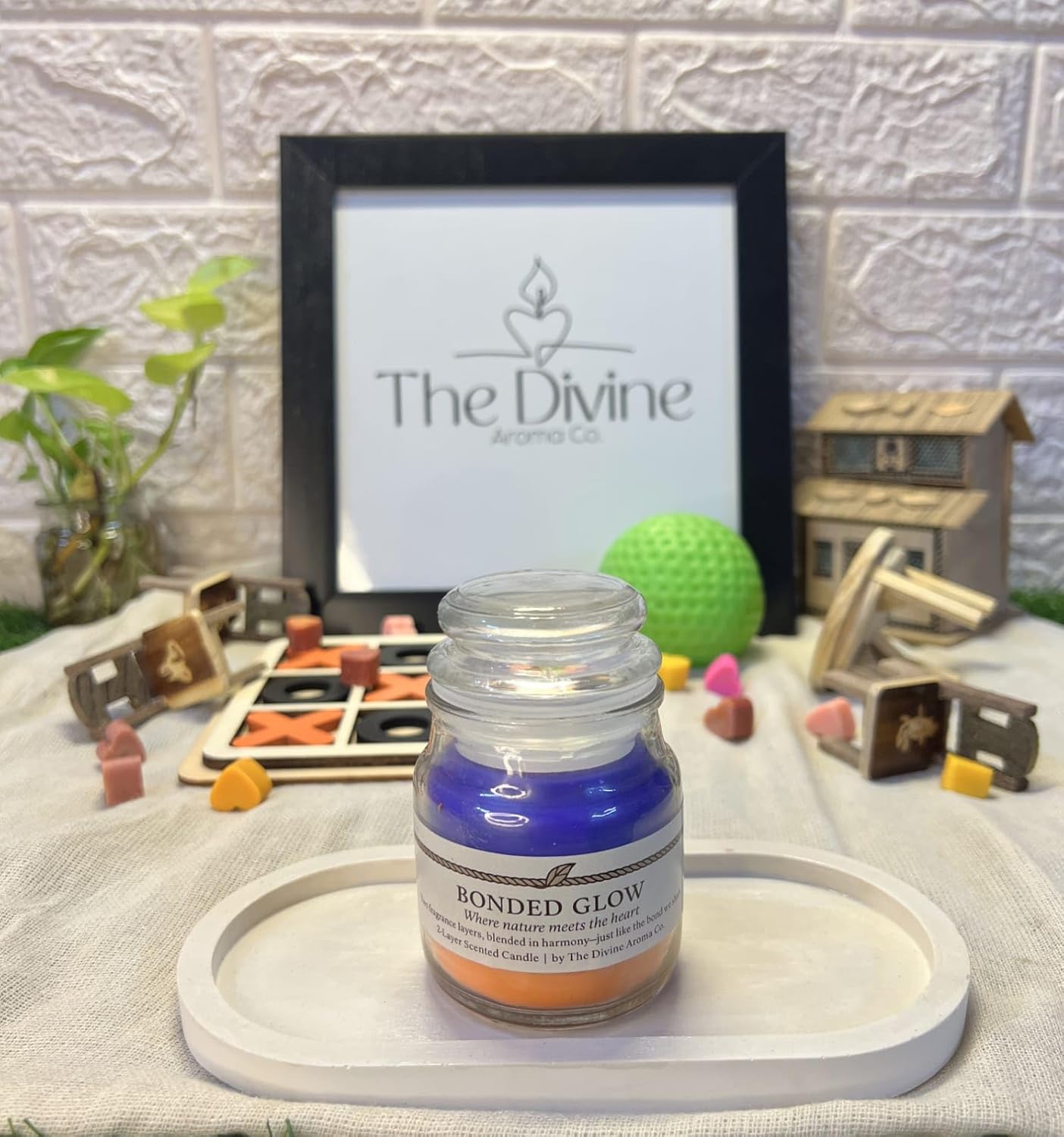 Bonded Glow | Friendship day Gift Set | The Divine Aroma Co. | 2-Layer Scented Candle with Evil Eye Bracelet, Wooden Wristband, Magnet & Greeting Cards | Emotional Handmade Gift Box (Nature’s Whisper) - Image 2