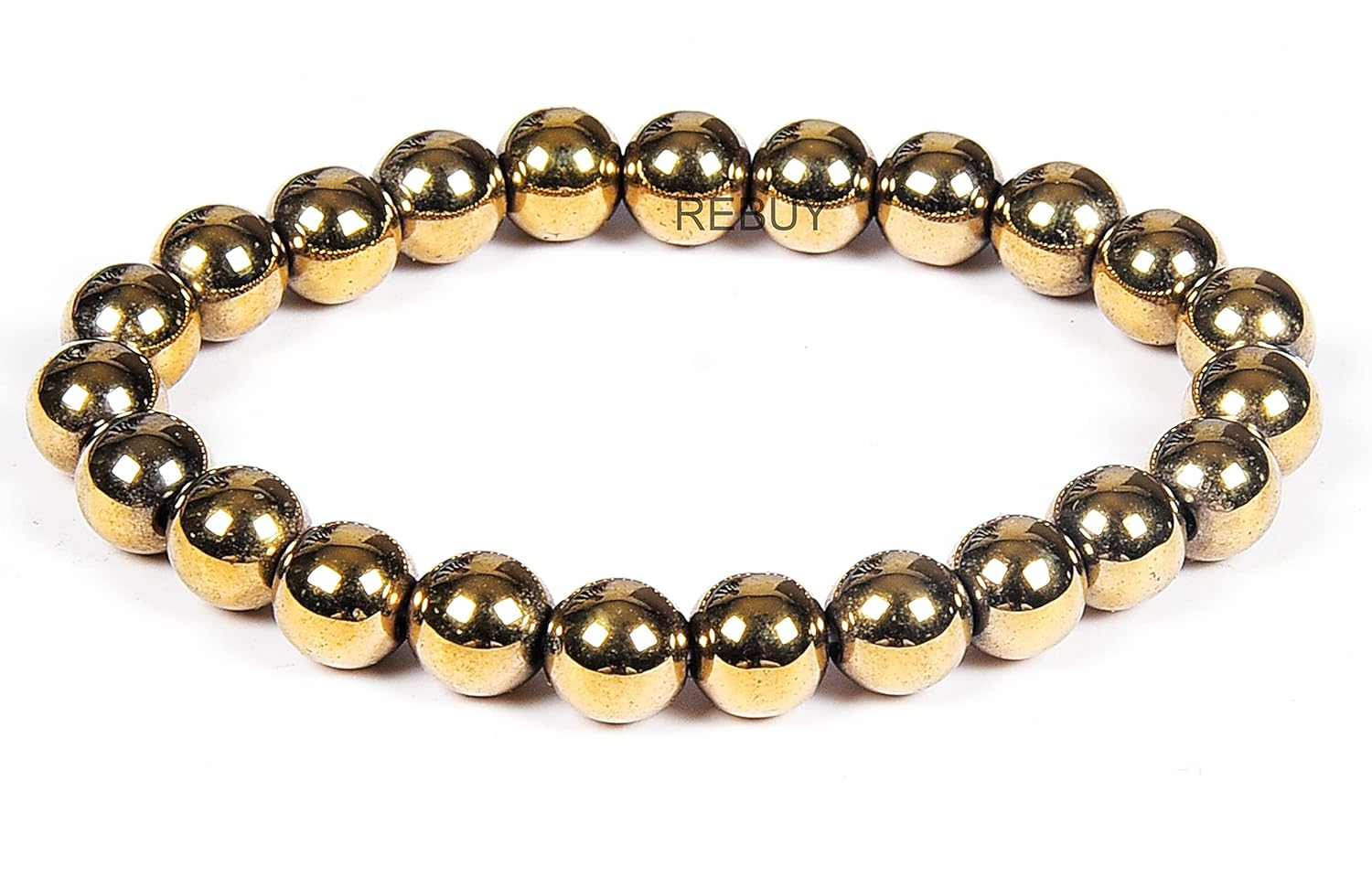 REBUY Pyrite Bracelet Money Magnet Bracelet Natural Gemstone Chakra Bracelet Reiki Healing Jewelry for Men & Women, Bead Size 8 mm, Color Golden, Lab Certified - Image 2