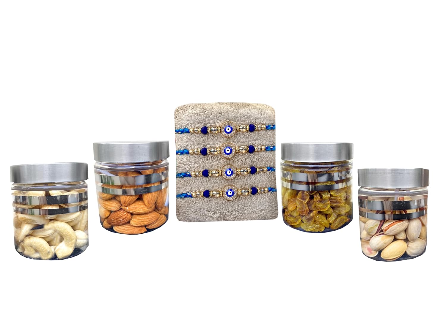 CLUZE Rakhi with Dry Fruit Gift Hamper Raksha Bandhan Pack of 4 Rakhi for Brother Sister (Blue Evil Eye) - Image 3